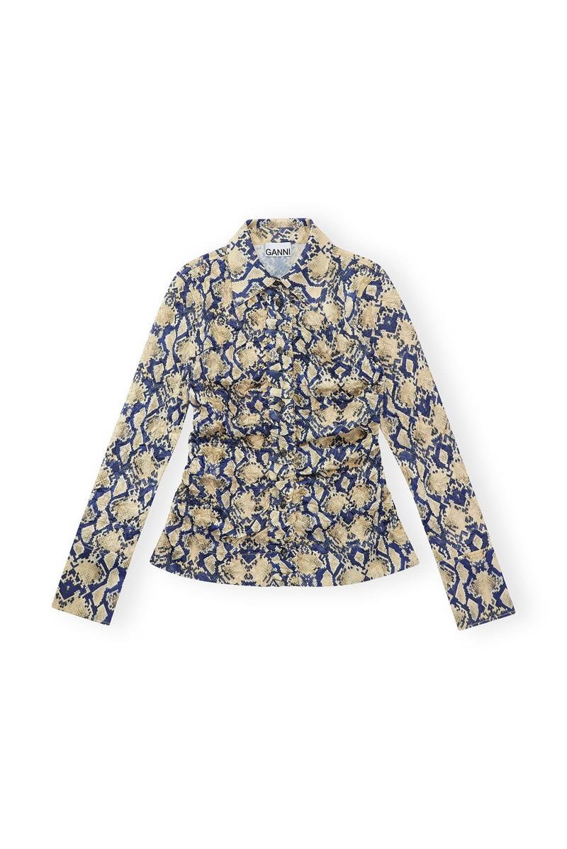 SNAKE PRINTED CRINKLED SATIN FITTED SHIRT 1