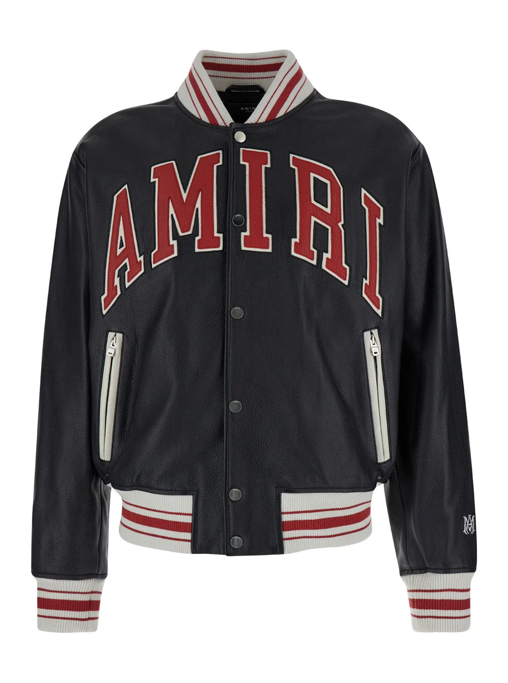 Amiri Men Black Bomber Jacket With Logo Patch In Leather Man - 1