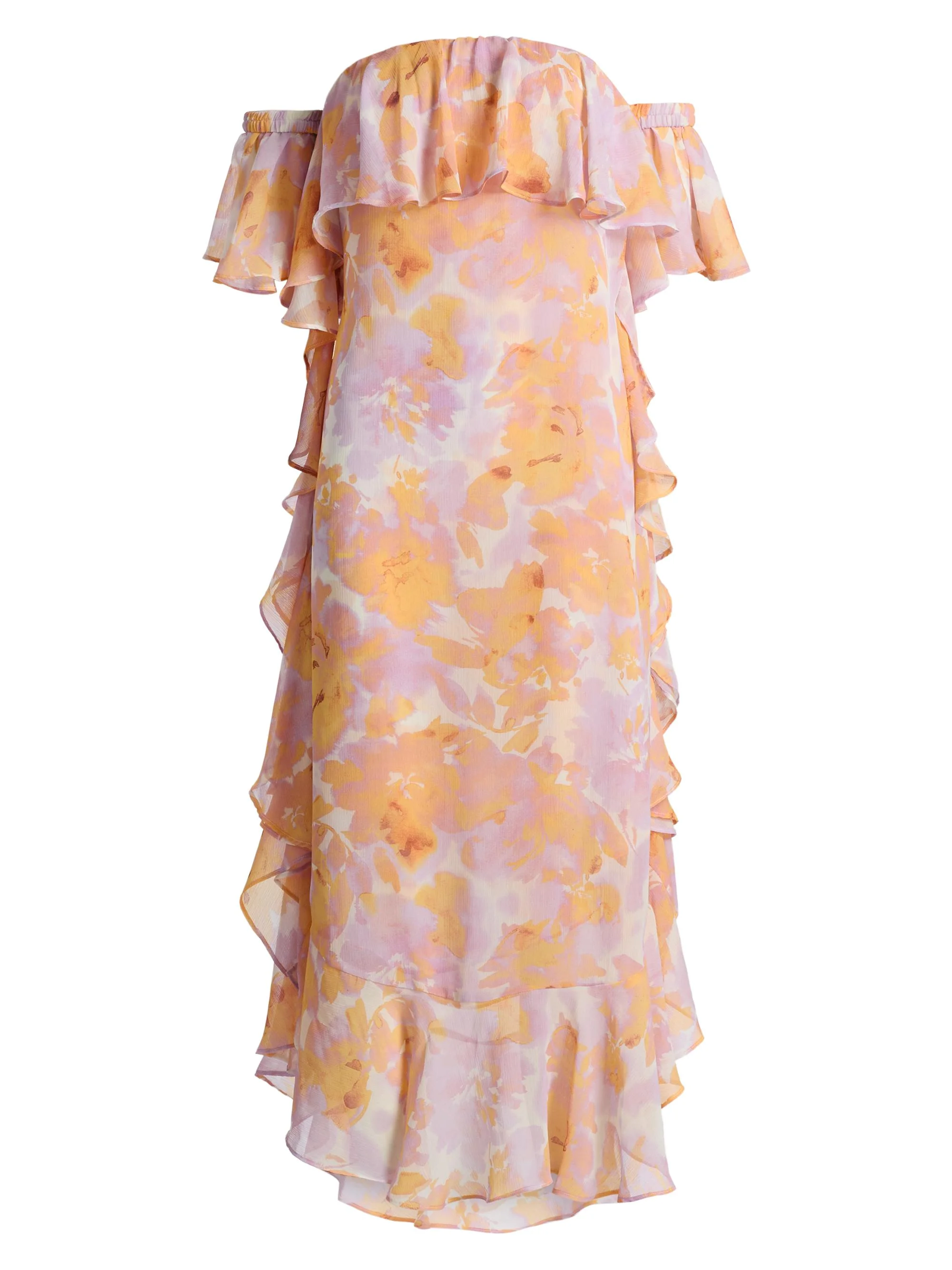 Women's Carla Floral Tiered Ruffle Midi-Dress - Watercolor Flora - 1