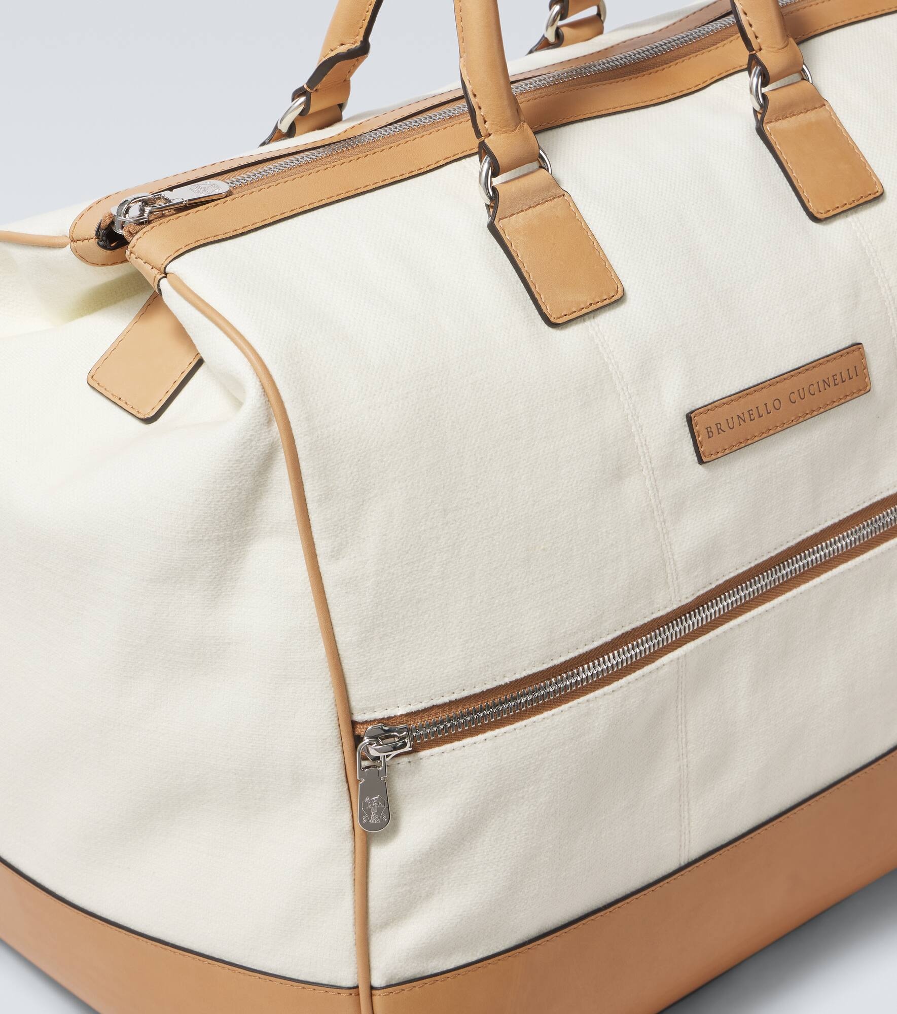 Leather-trimmed canvas duffel bag - 6