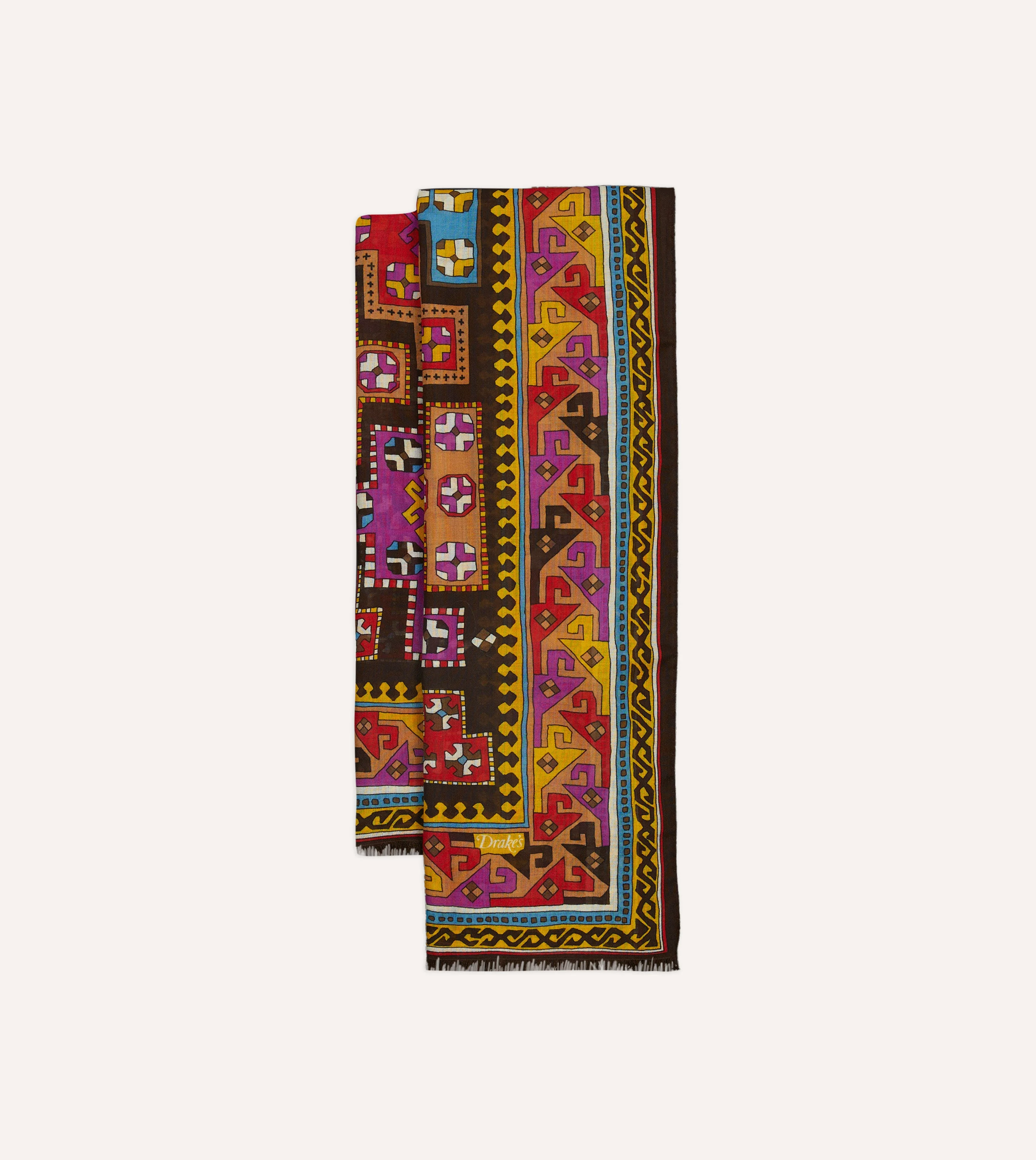 Brown Kilim Print Wool-Silk Scarf - 1