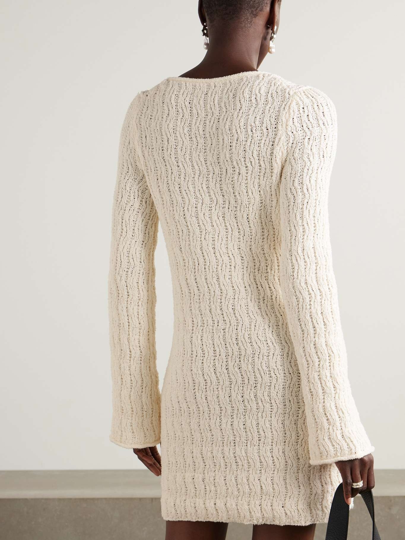 Open-knit cotton-blend chenille dress Ivory - 3