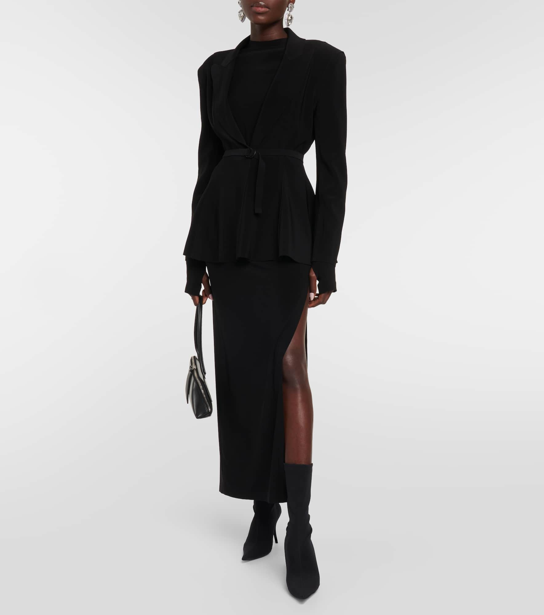 Belted peplum-hem jersey blazer - 2