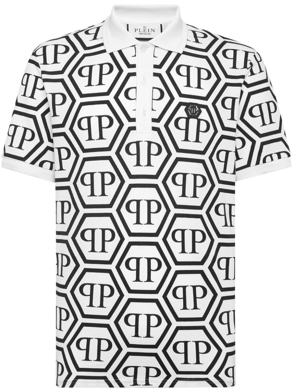 monogram-print cotton polo shirt - 1