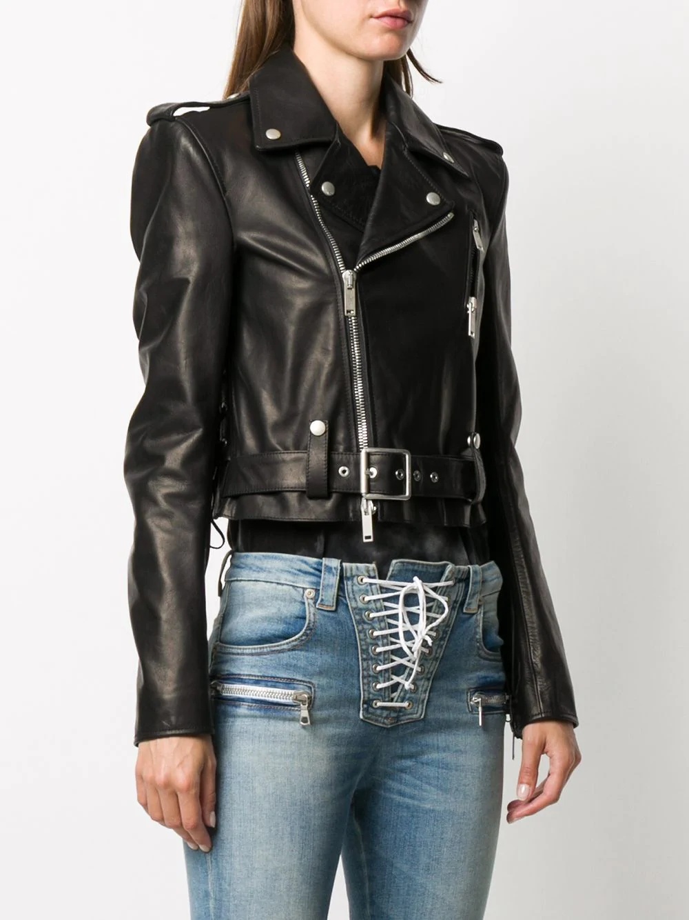 belt-detail biker jacket - 3