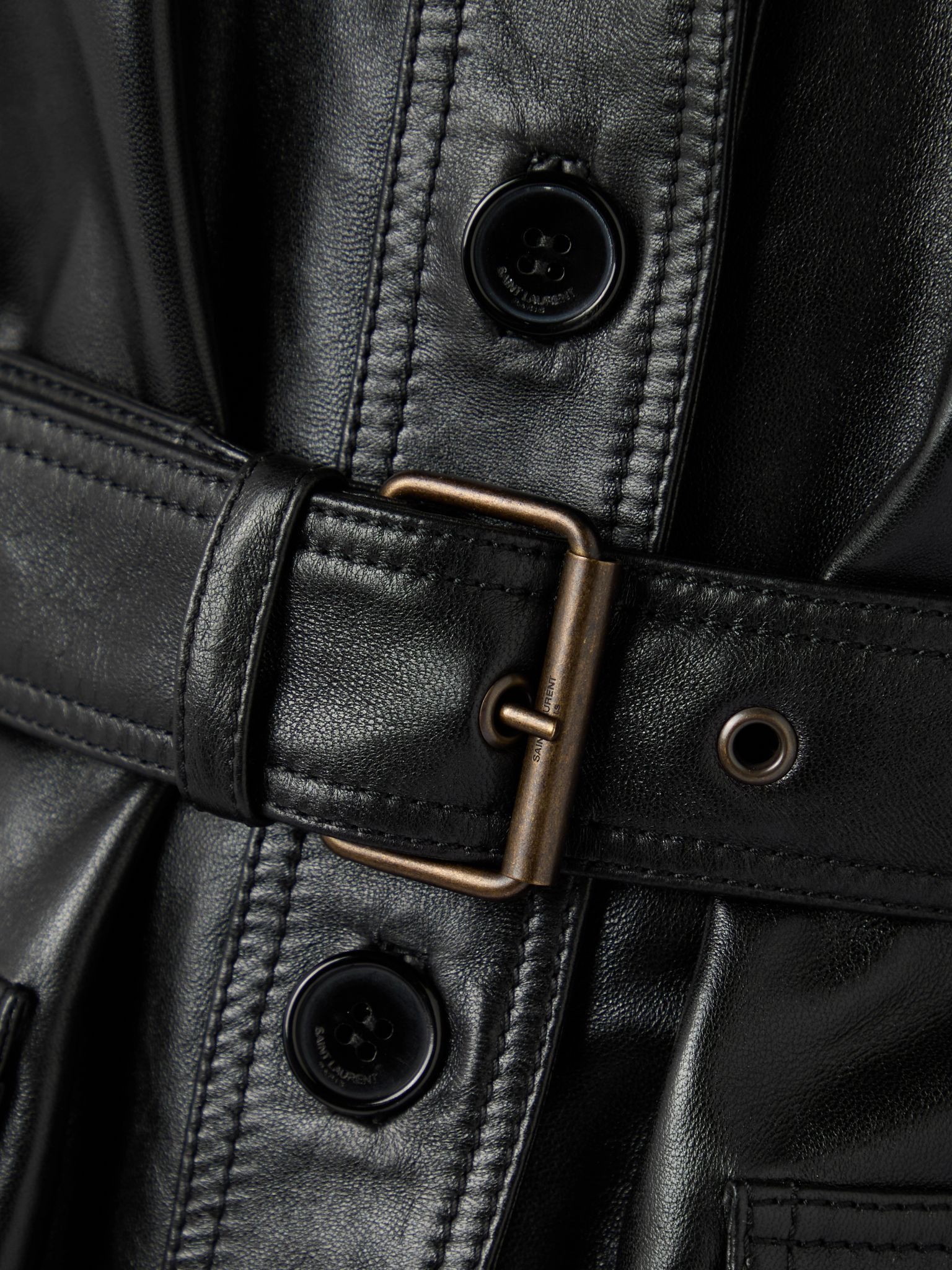 Belted leather jacket Black - 4