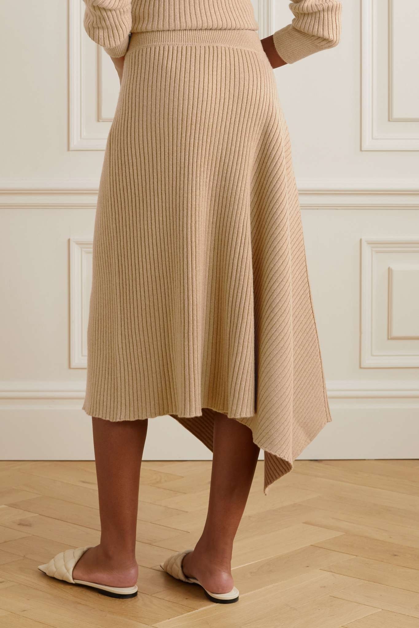 Asymmetric ribbed cashmere midi skirt - 3