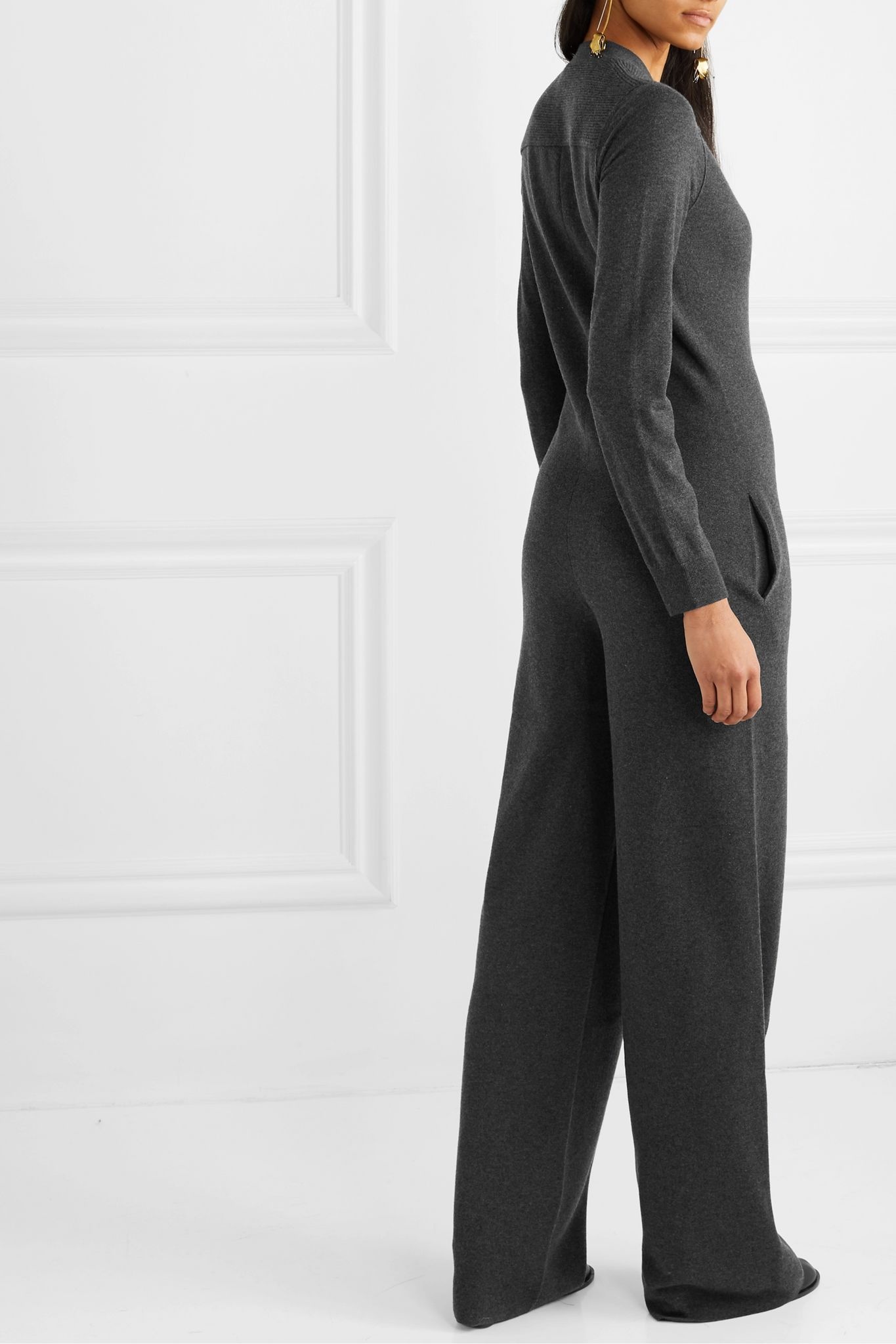 Leather-trimmed cashmere jumpsuit - 4