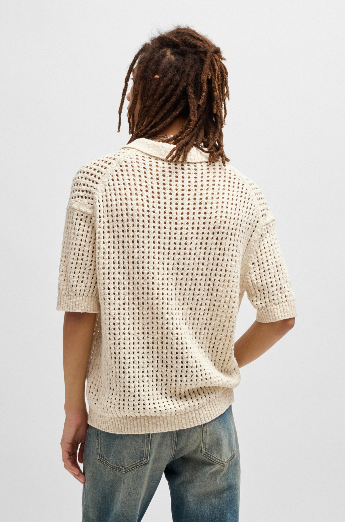CROCHET KNIT POLO IN COTTON WITH JOHNNY COLLAR - 5