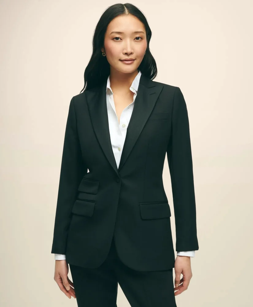 Black Fleece Peak Lapel Dinner Jacket in Merino Wool-Silk Faille - 1