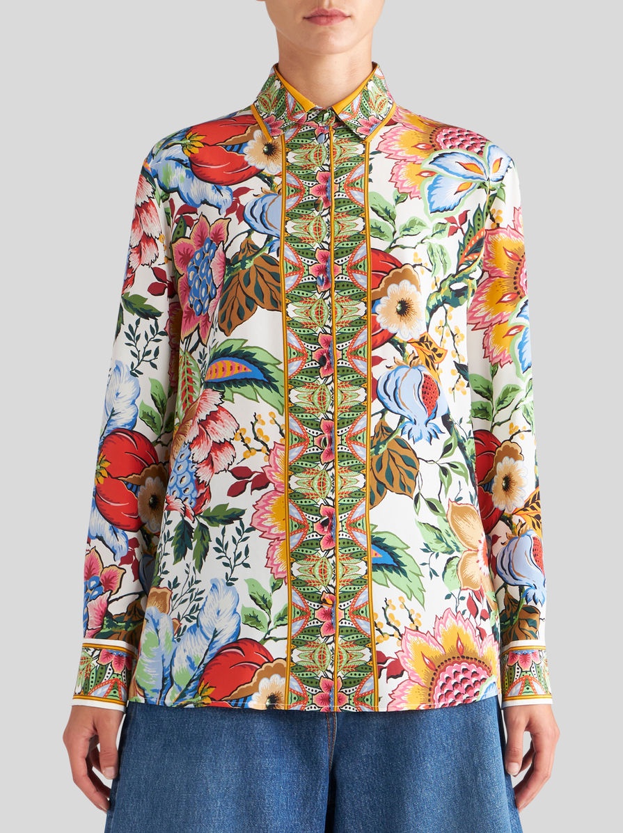 CREPE DE CHINE SHIRT WITH BOUQUET PRINT - 2