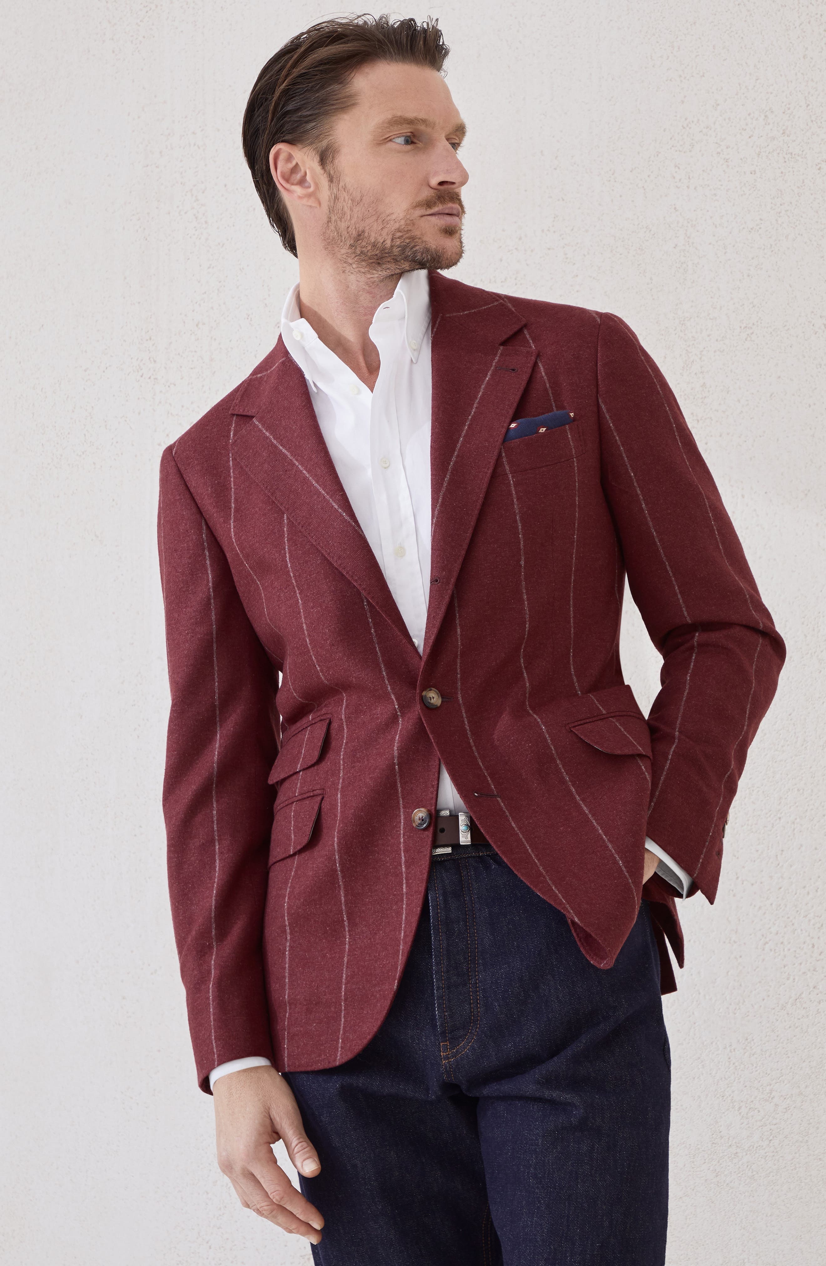 Brunello Cucinelli Deconstructed Cavallo blazer in Purple-Red at Nordstrom - 2