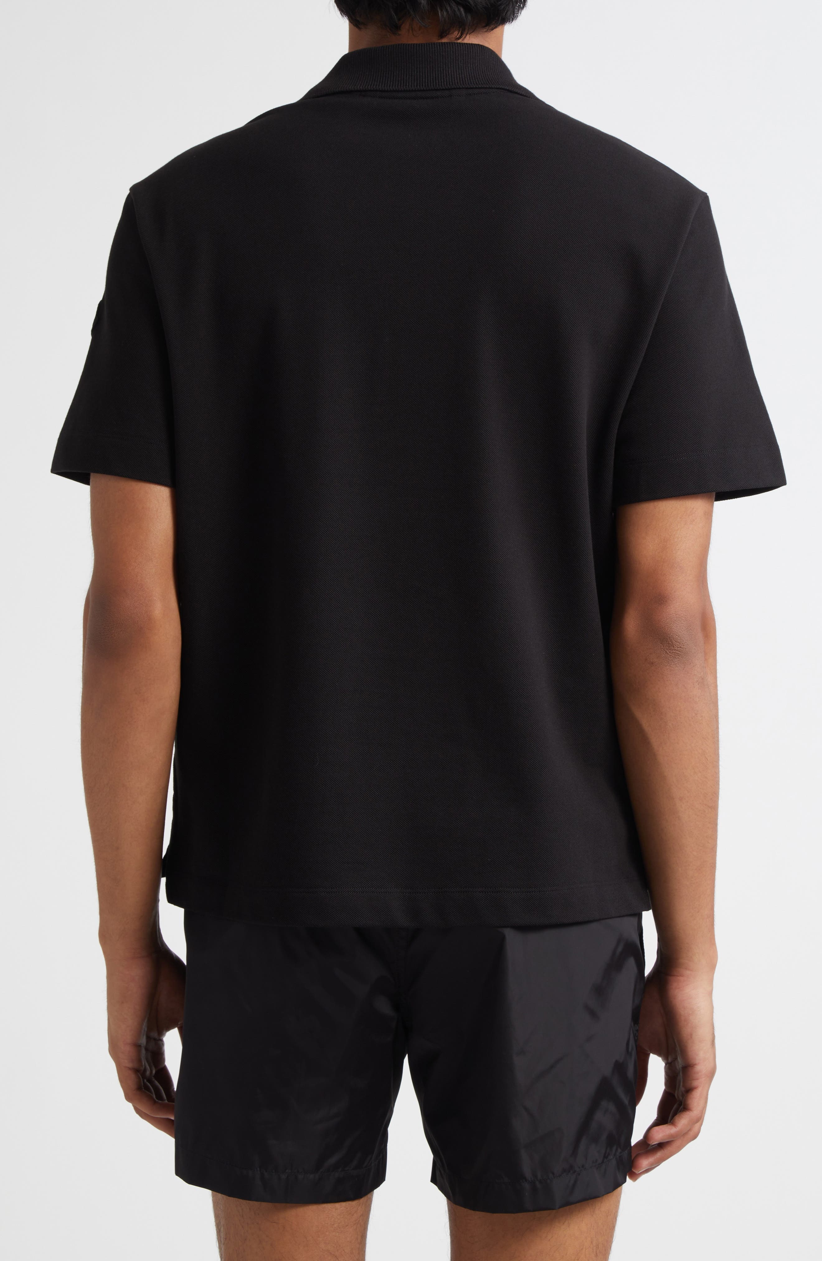 Moncler Logo Patch Cotton Piqué Polo in Smoky Black at Nordstrom - 3