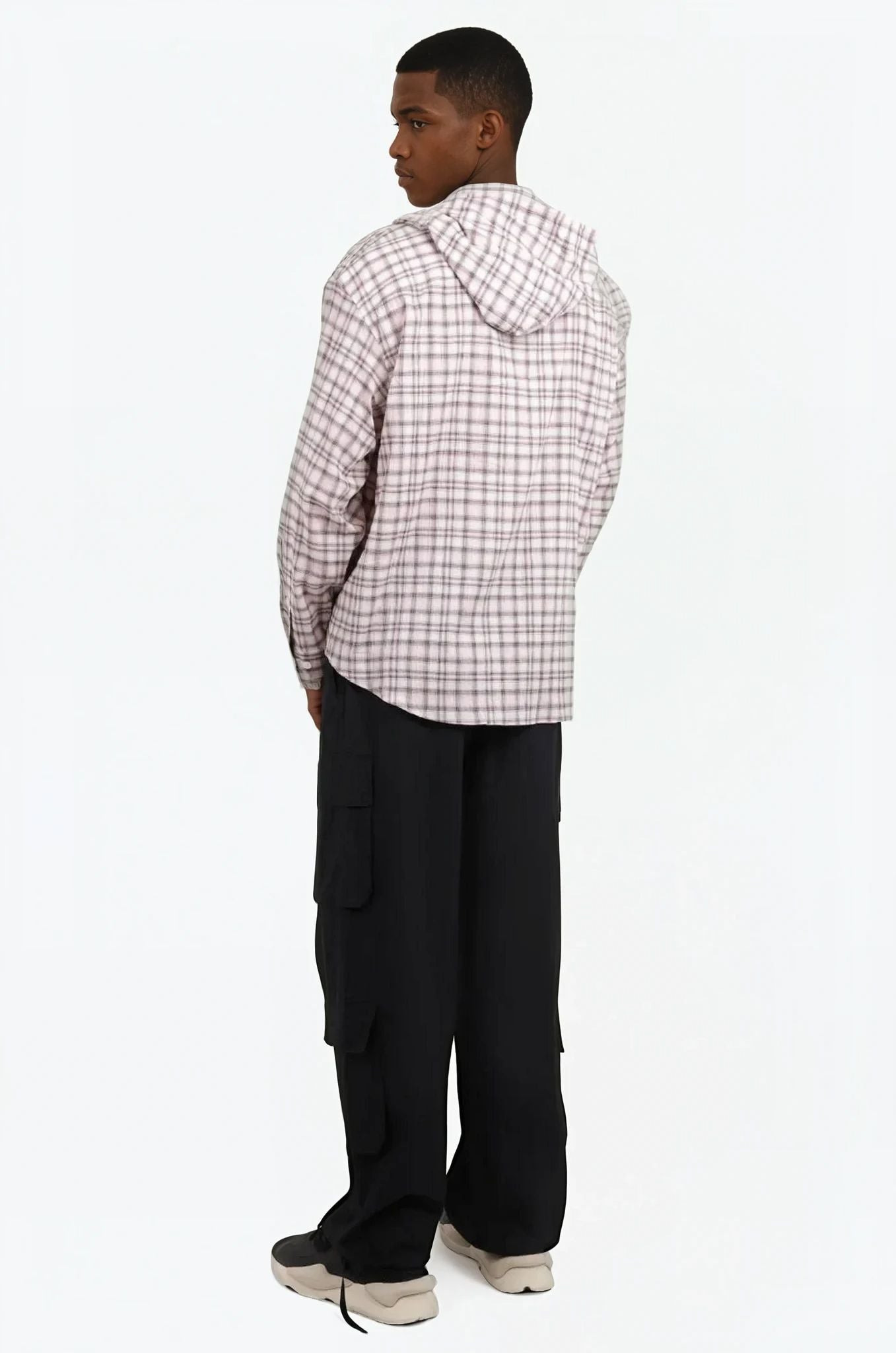 OVERSIZED CHECK HOODY SHIRTS | PINK - 3