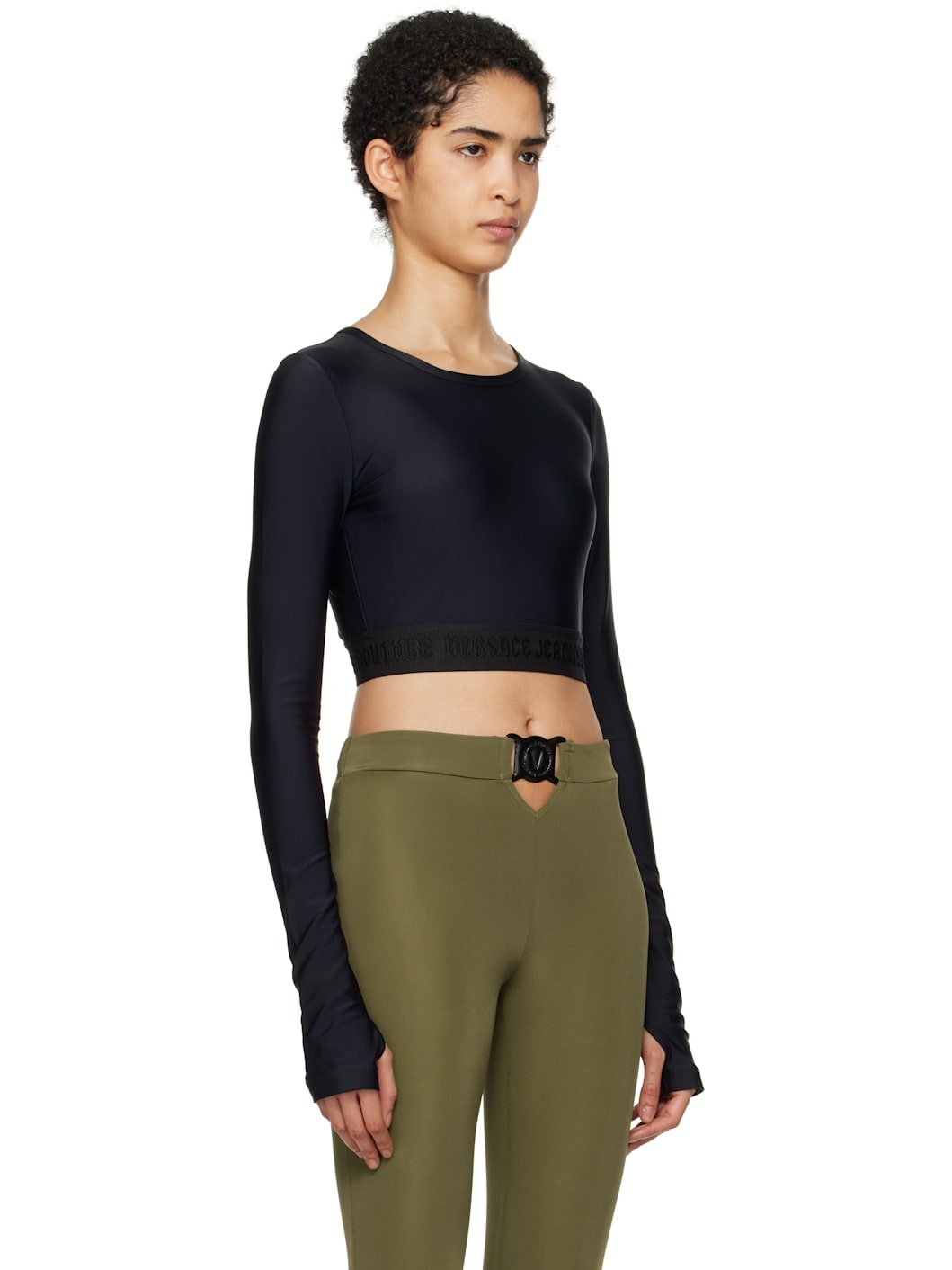 Black Cropped Long Sleeve T-shirt - 2