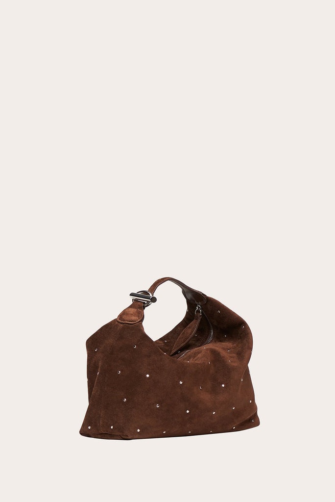 PILLOW POUCH DARK BROWN SUEDE SILVER STUDS - 1