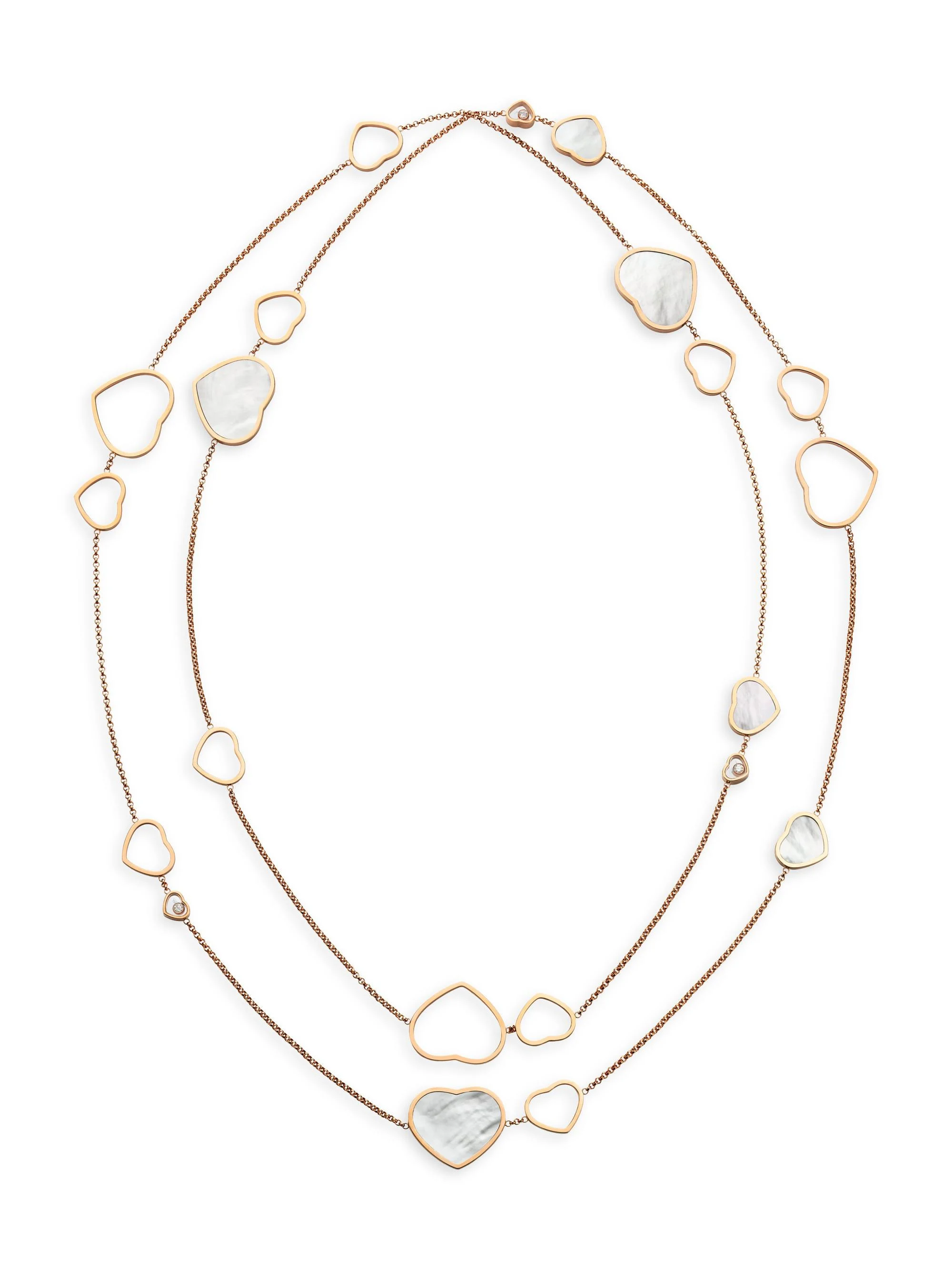 Women's Happy Hearts 18K Rose Gold, Diamond & Mother-Of-Pearl 2-Strand Station Necklace - Rose Gold - 1
