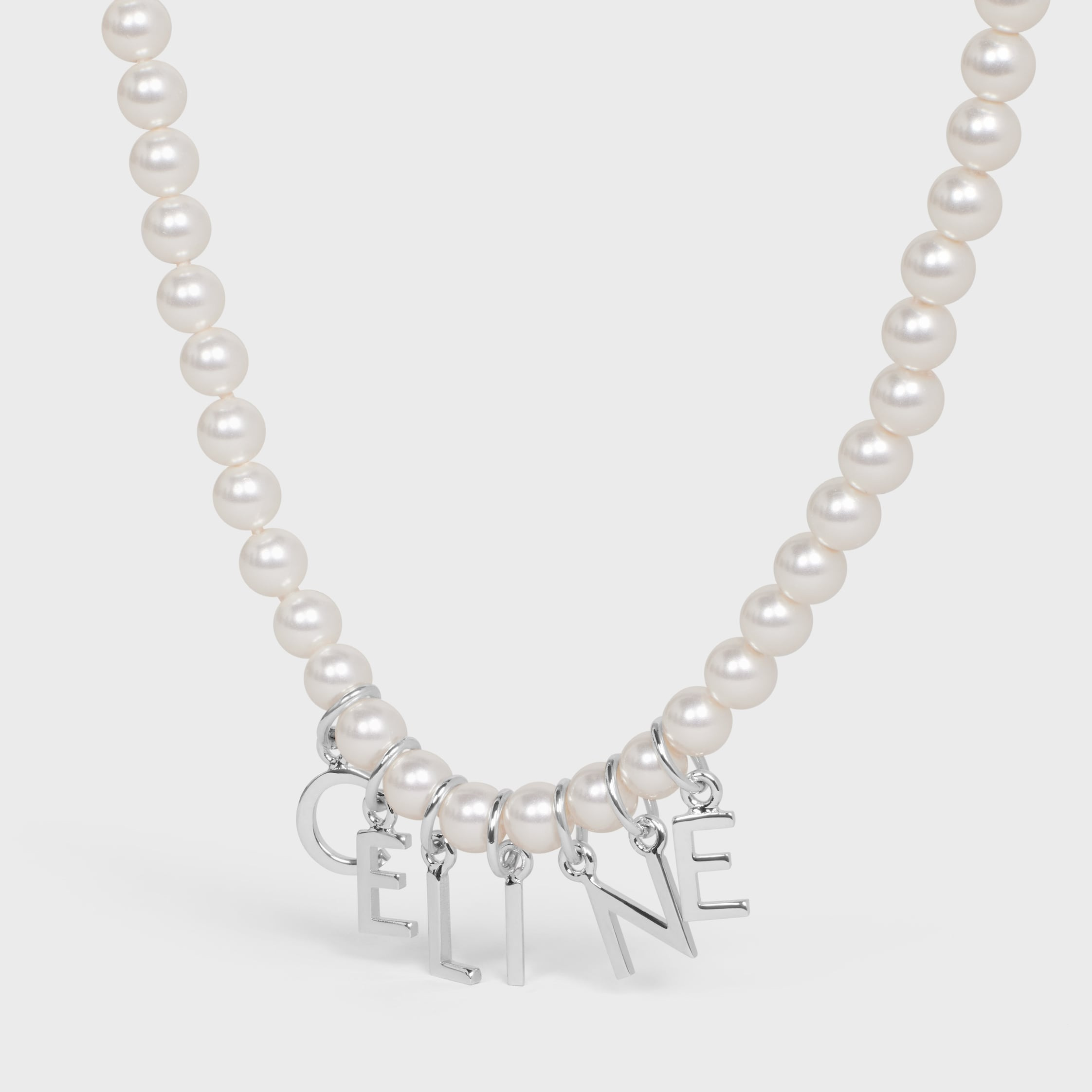 Celine Monochroms Necklace in Glass Pearls and Brass with Rhodium Finish - 2