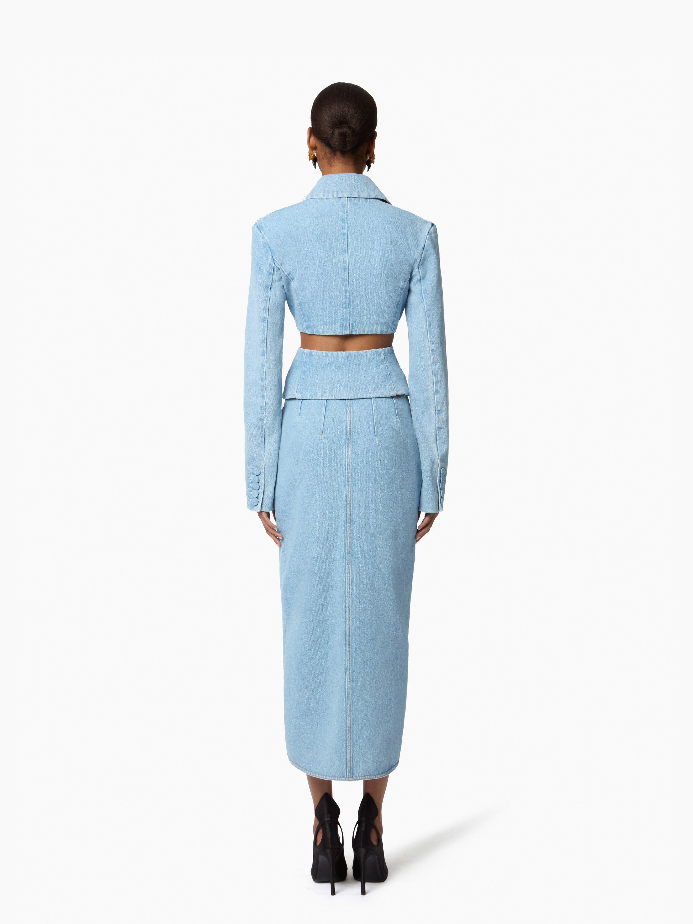 Slit Draped Midi Skirt In Denim - 4