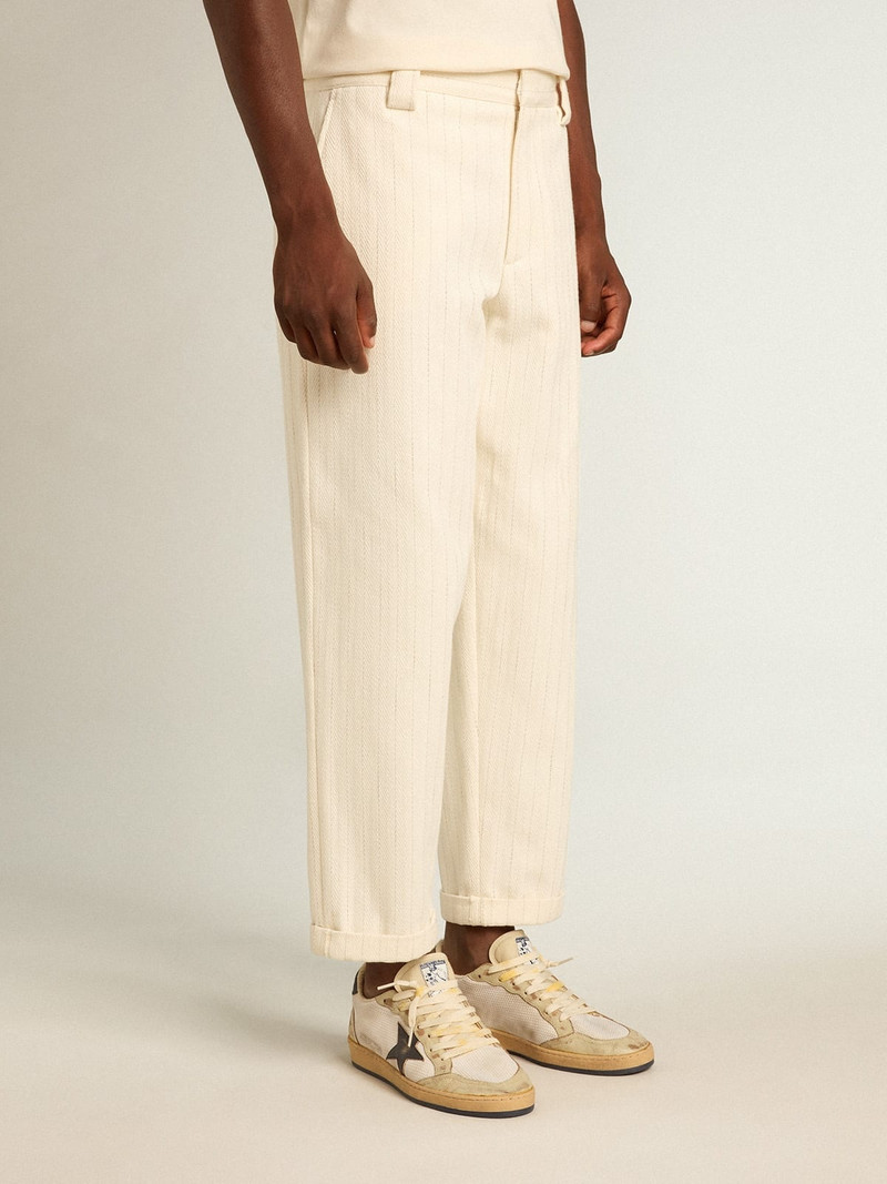 Aged white cotton pinstripe chino pants 2