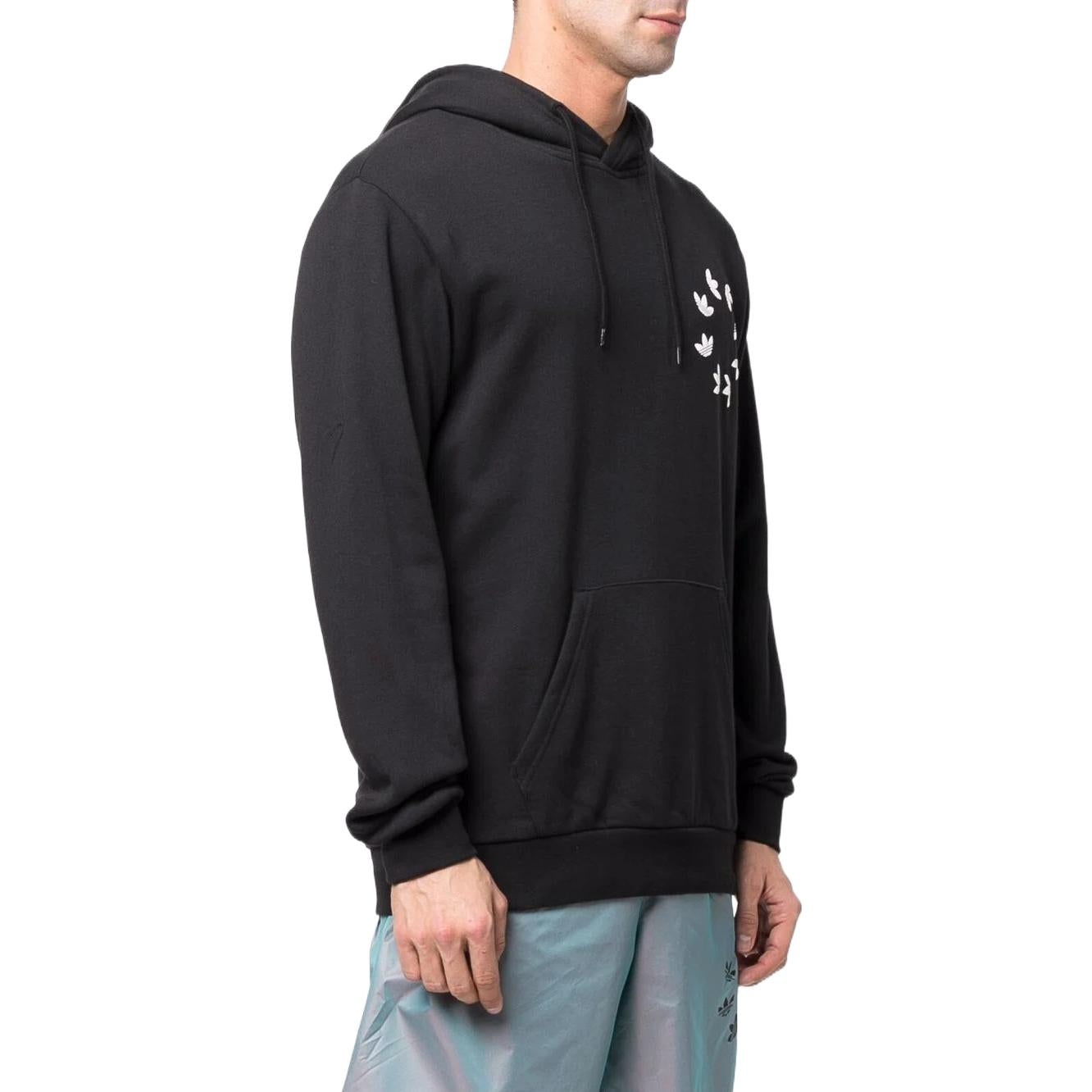 Men's adidas originals Kangaroo Pocket Chest Logo Printing Hooded Long Sleeves Black HC4490 - 4