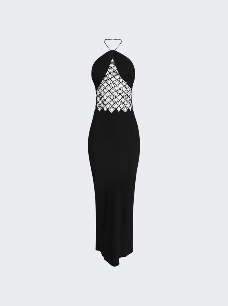 Fluted Silk Column Dress Black - 1