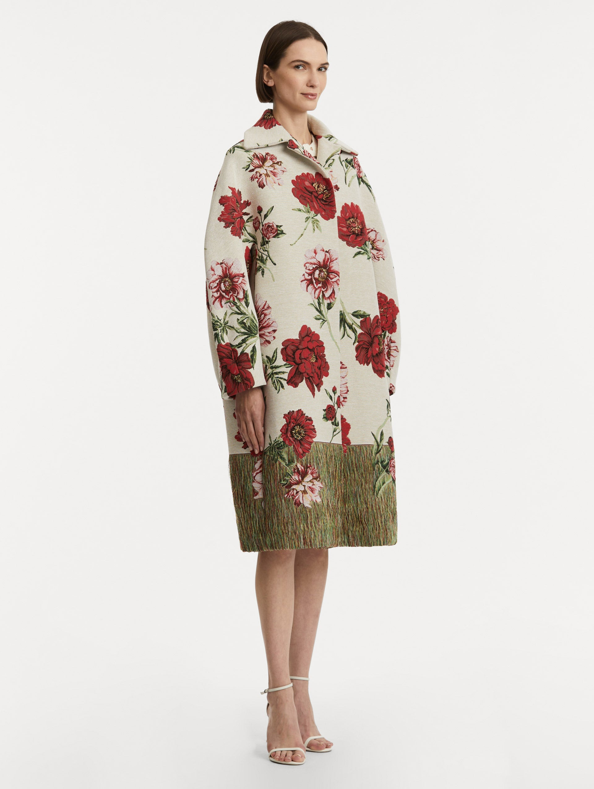 PEONY UNRAVELED JACQUARD COAT - 4