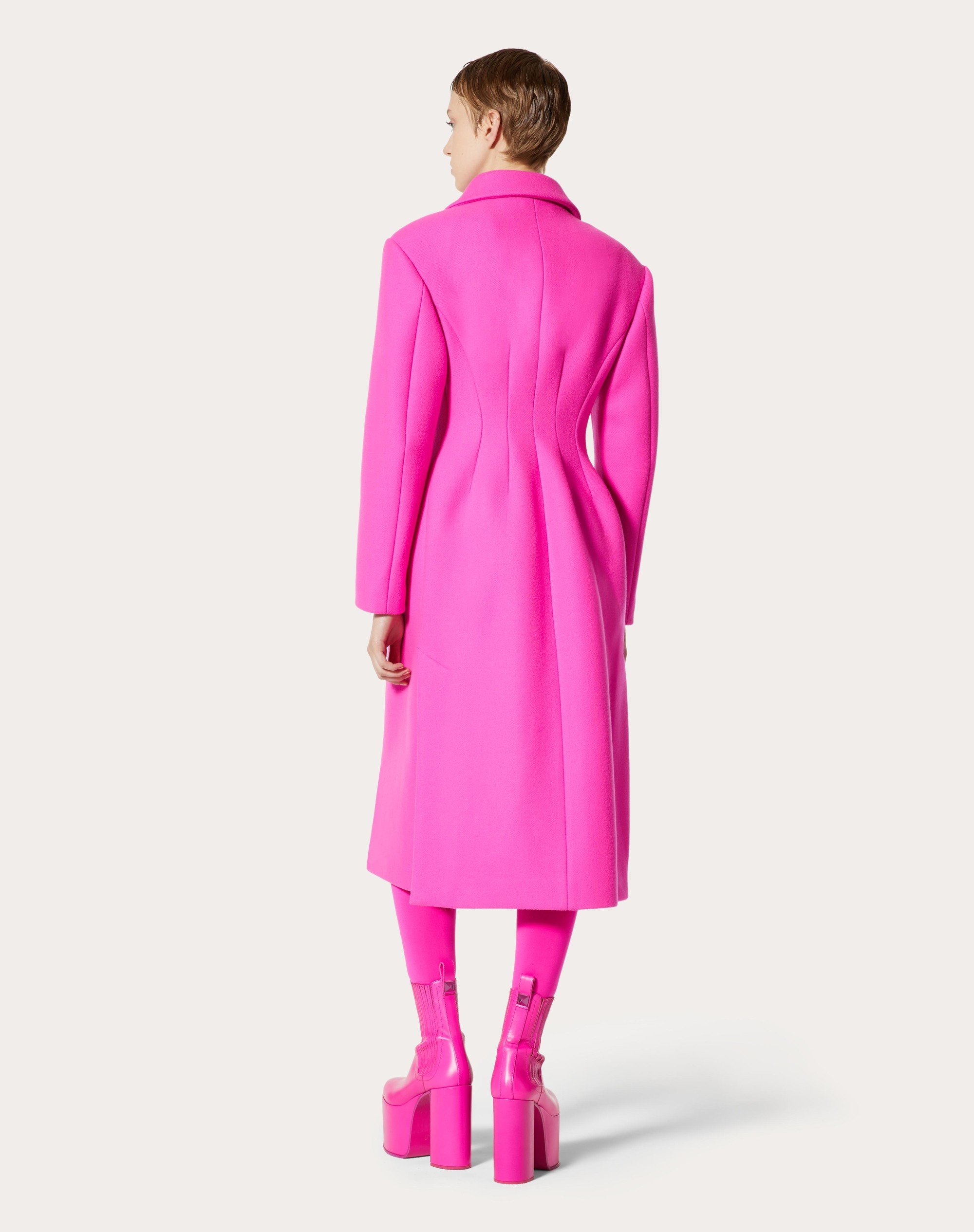 DIAGONAL DOUBLE WOOL LONG COAT WITH BOW DETAIL - 4