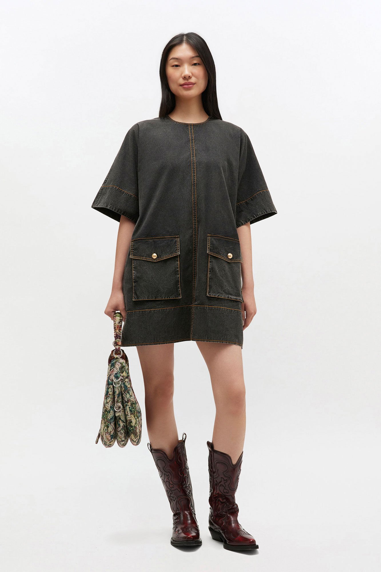 BLACK WASHED KIMONO DRESS - 2
