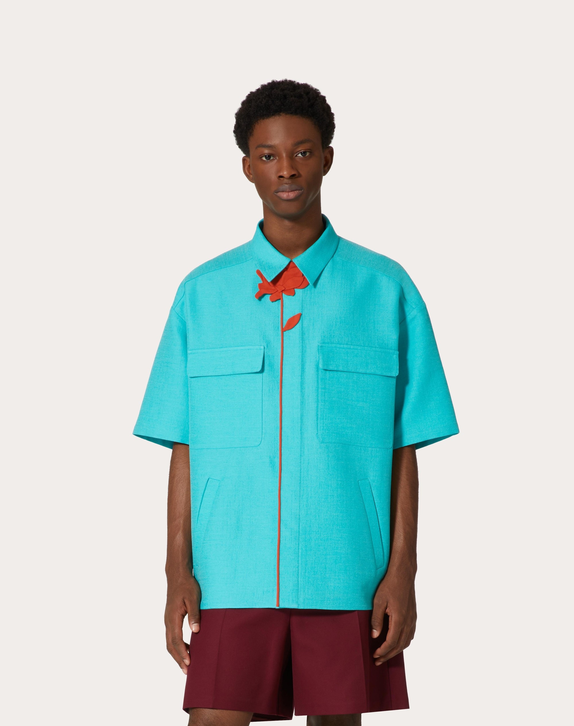 WOOL AND SILK BOWLING SHIRT WITH FLOWER EMBROIDERY - 3