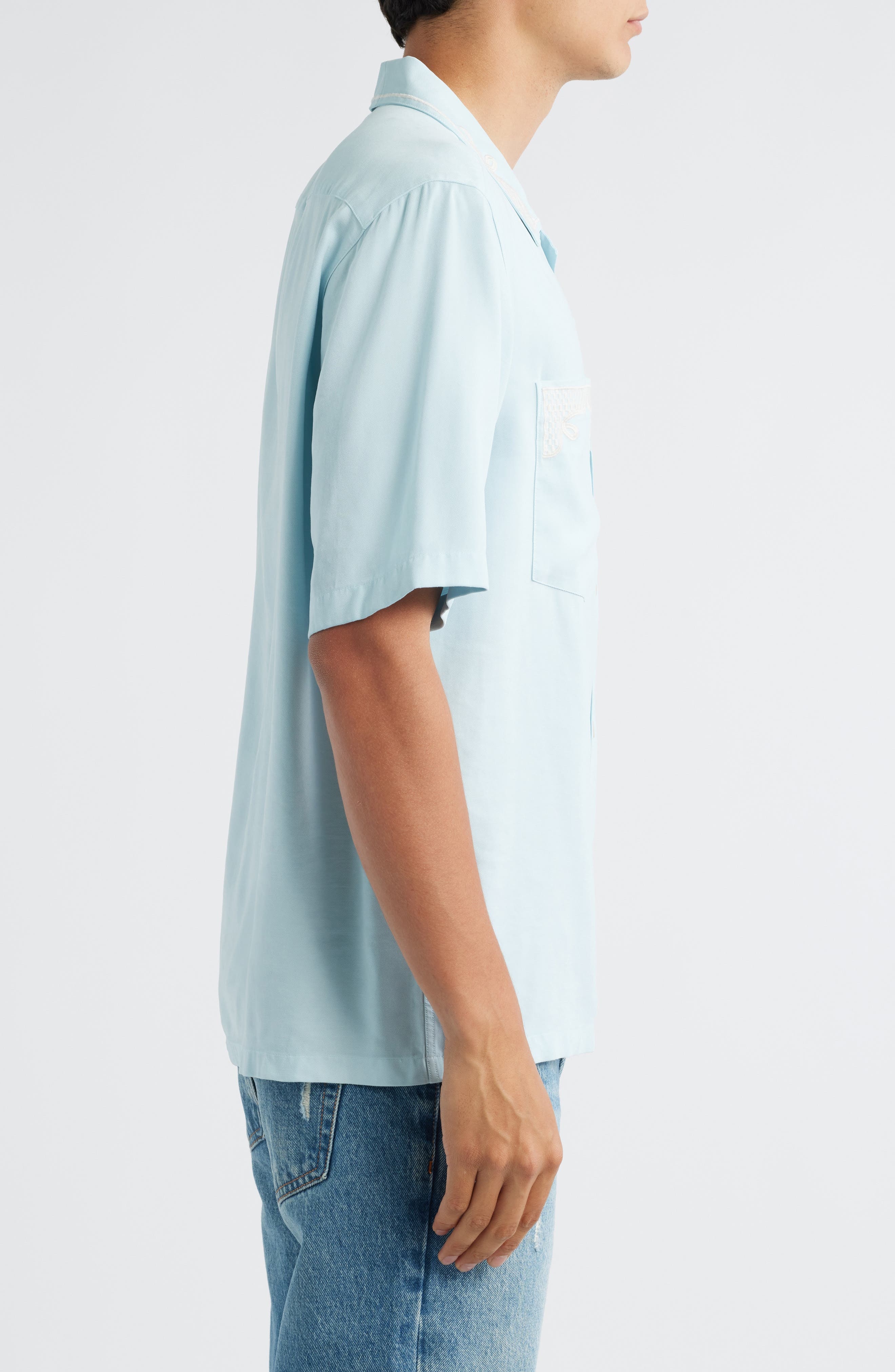 NN07 Julio Embroidered Button-Up Shirt in Winter Sky at Nordstrom - 4