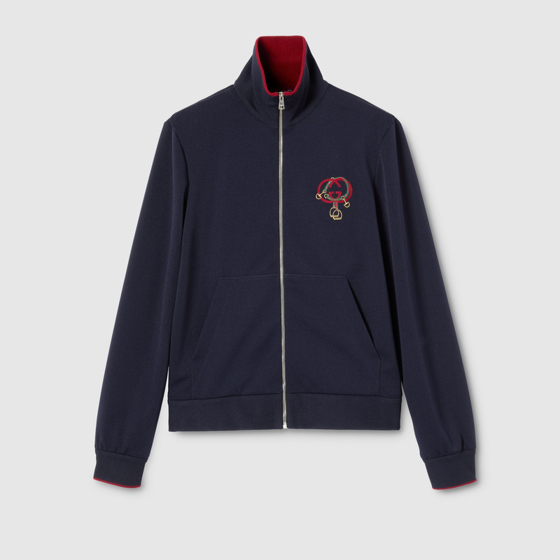 Technical jersey zip jacket with embroidery 1
