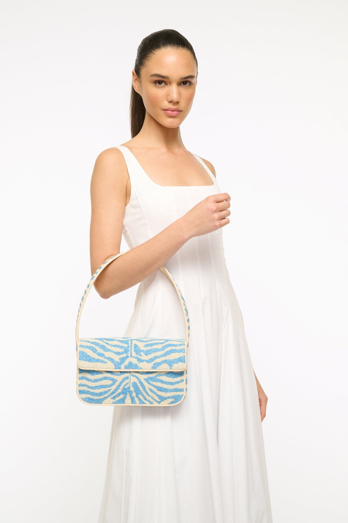 STAUD TOMMY BEADED BAG | LIGHT BLUE CREAM - 4