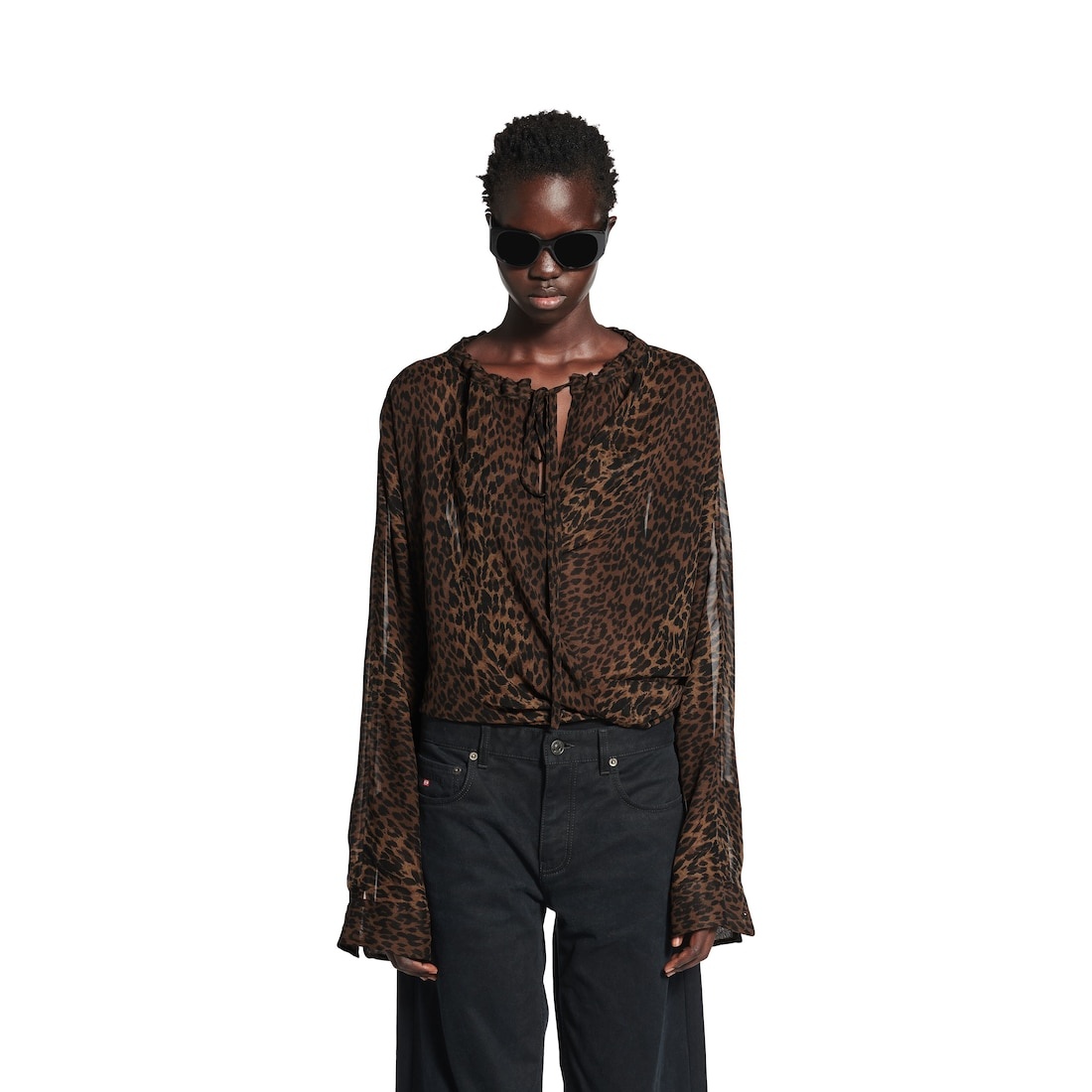 Women's Leopard Minimal Blouse in Brown - 5