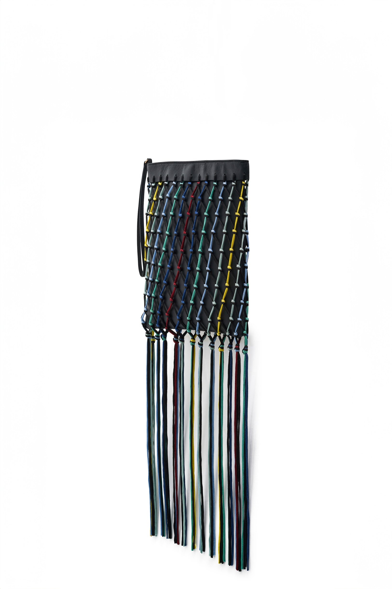 Naila Fringe Pouch in Black Multi Nappa Leather & Silk Macrame - 3