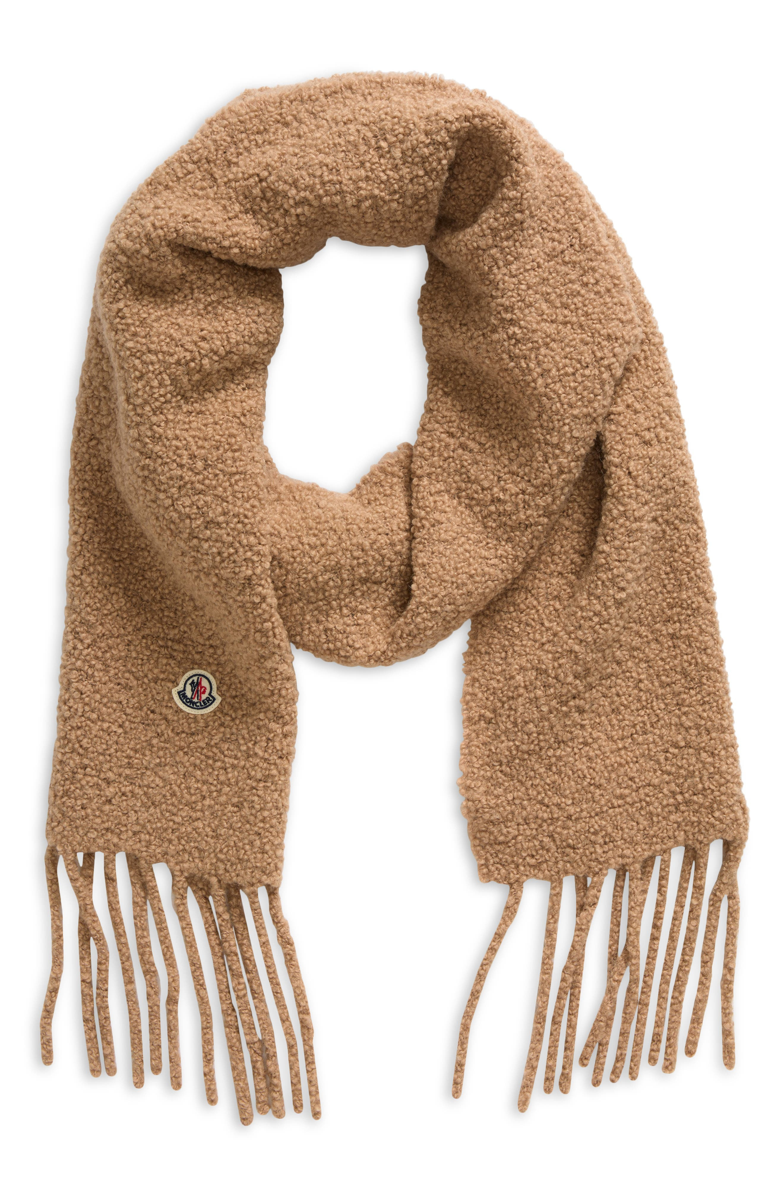 Moncler Logo Patch Alpaca Blend Fringe Scarf in Brown at Nordstrom - 2