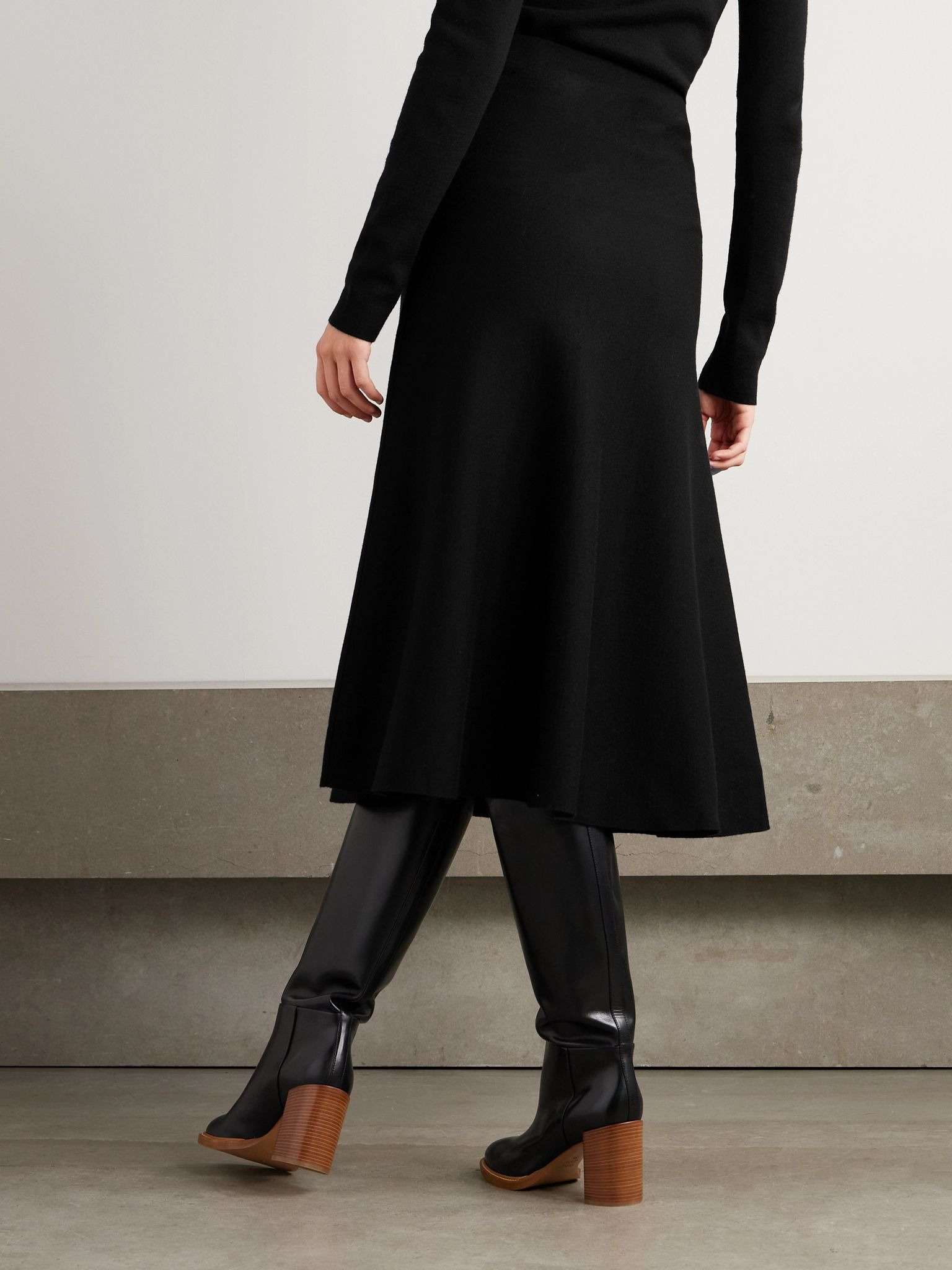 Freddie wool, cashmere and silk-blend midi skirt Black - 3