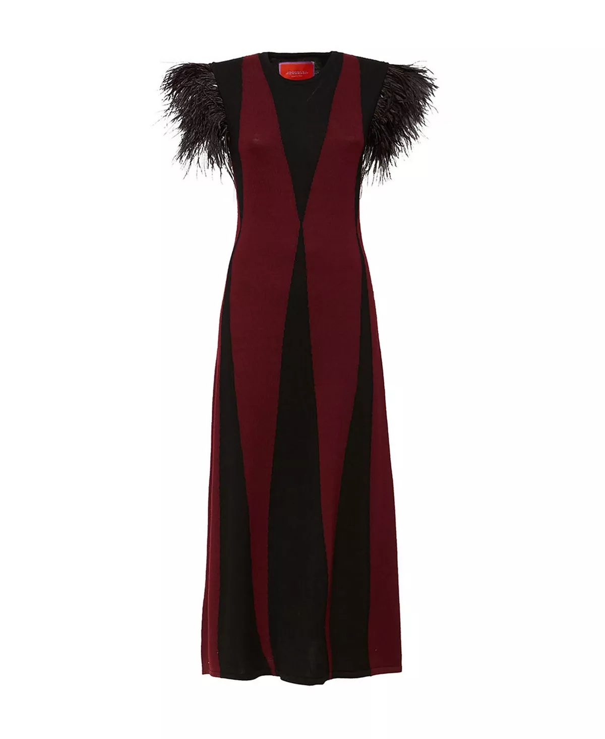 Harlequin Sleeveless Dress in Bordeux/Nero Bordeaux with feathers - 3