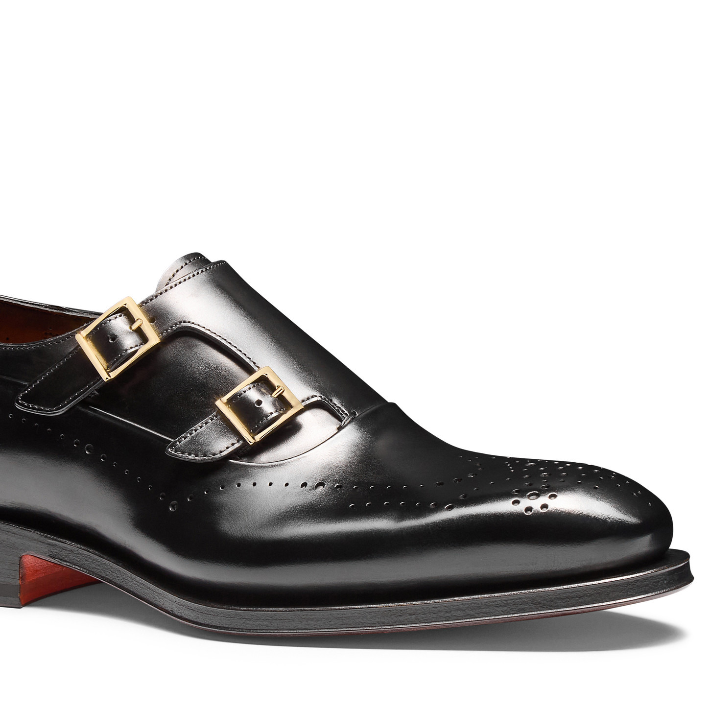 Men's black leather double-buckle brogue shoe - 5