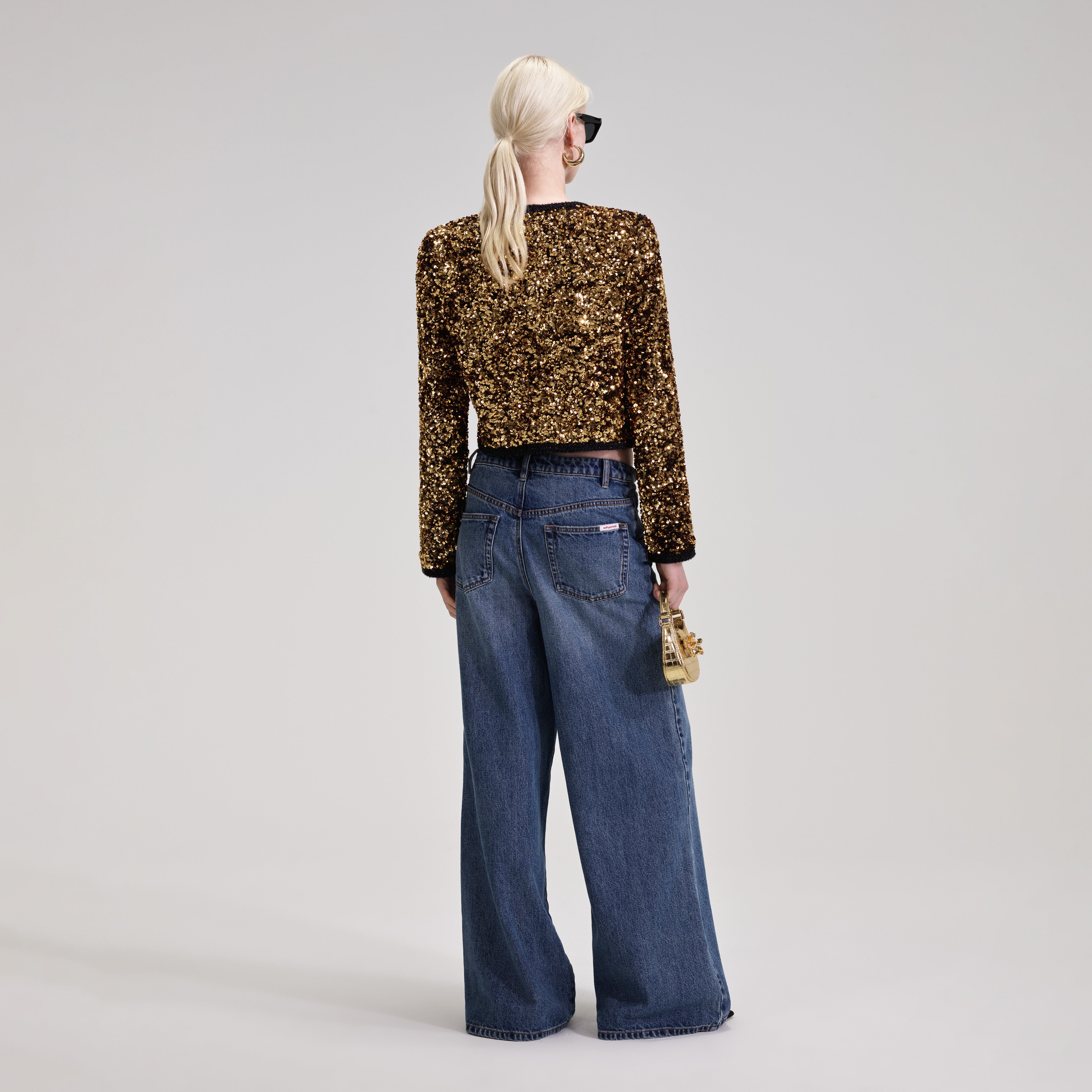 Gold Sequin Cropped Jacket - 3