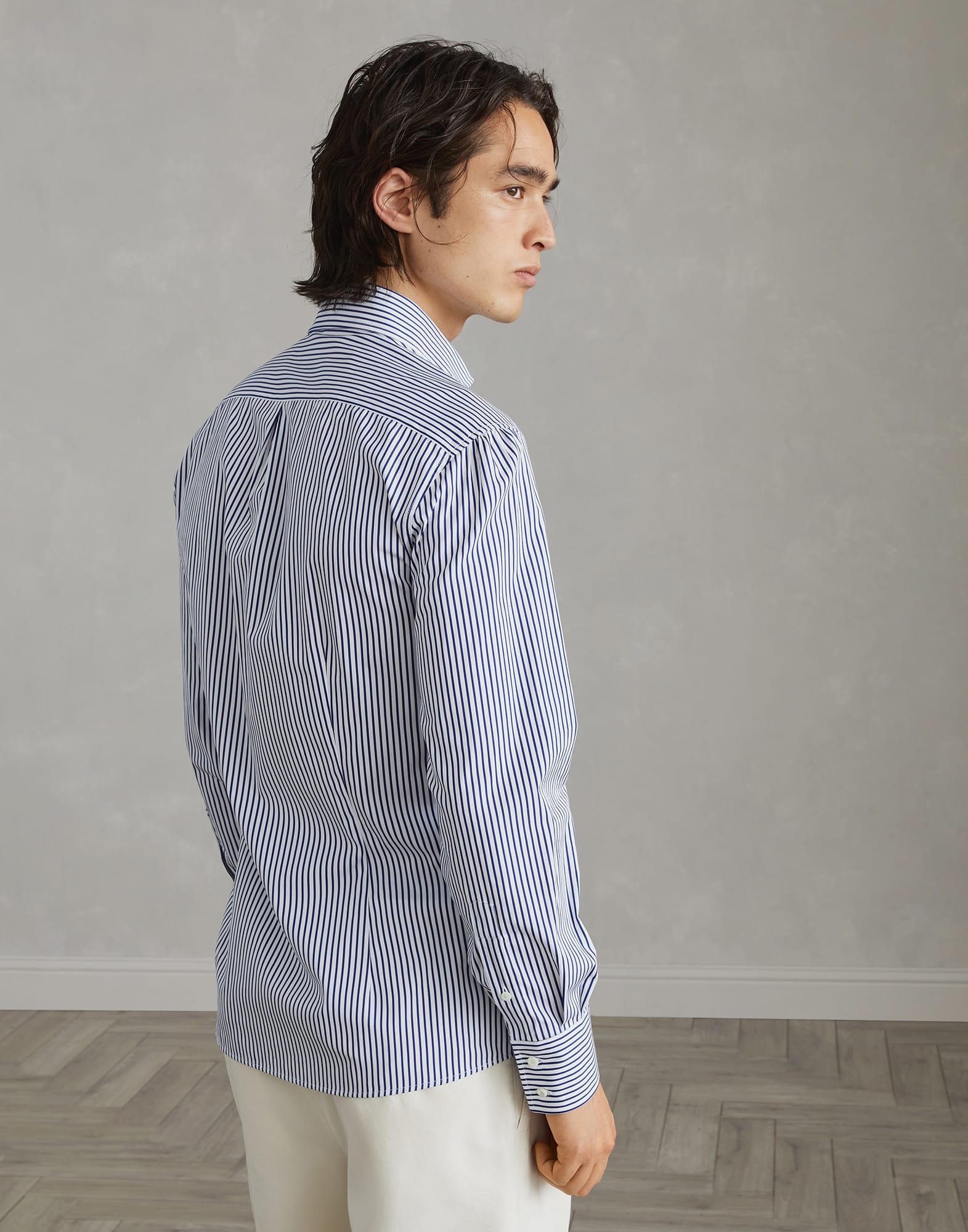 Striped poplin slim fit shirt with spread collar - 2
