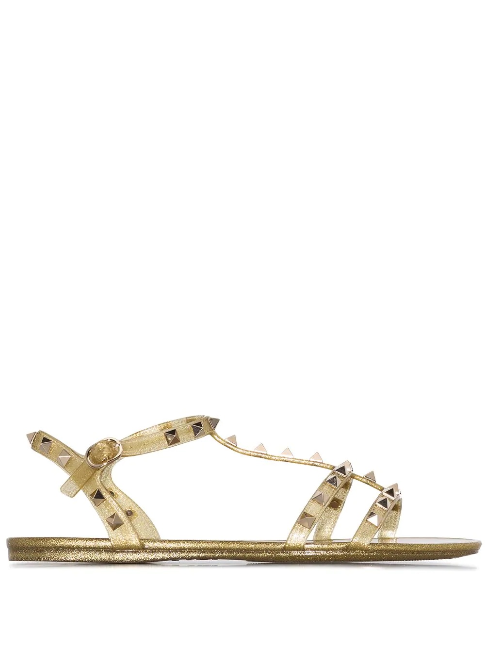 gold Summer Rockstud rubber sandals - 1