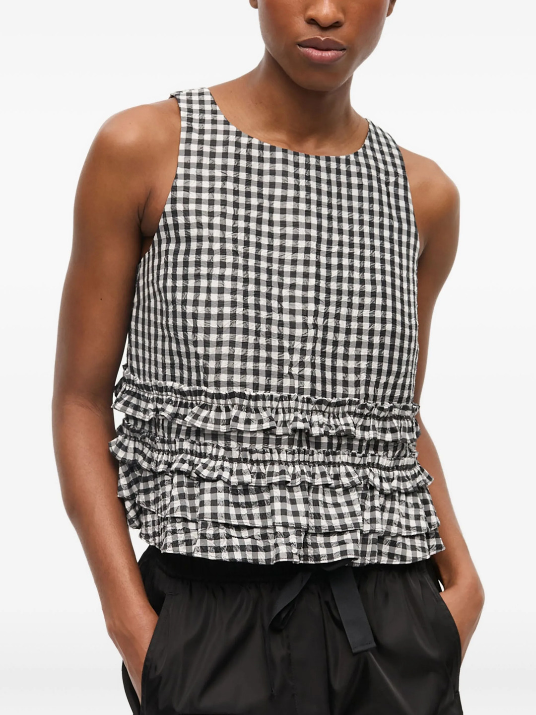 Crinkled Taffeta Check Open Back Top - 3