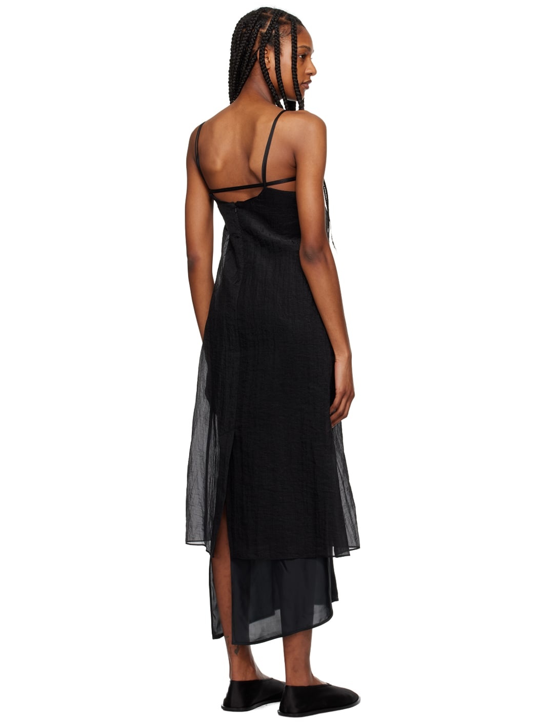 Black Semi-Sheer Midi Dress - 3