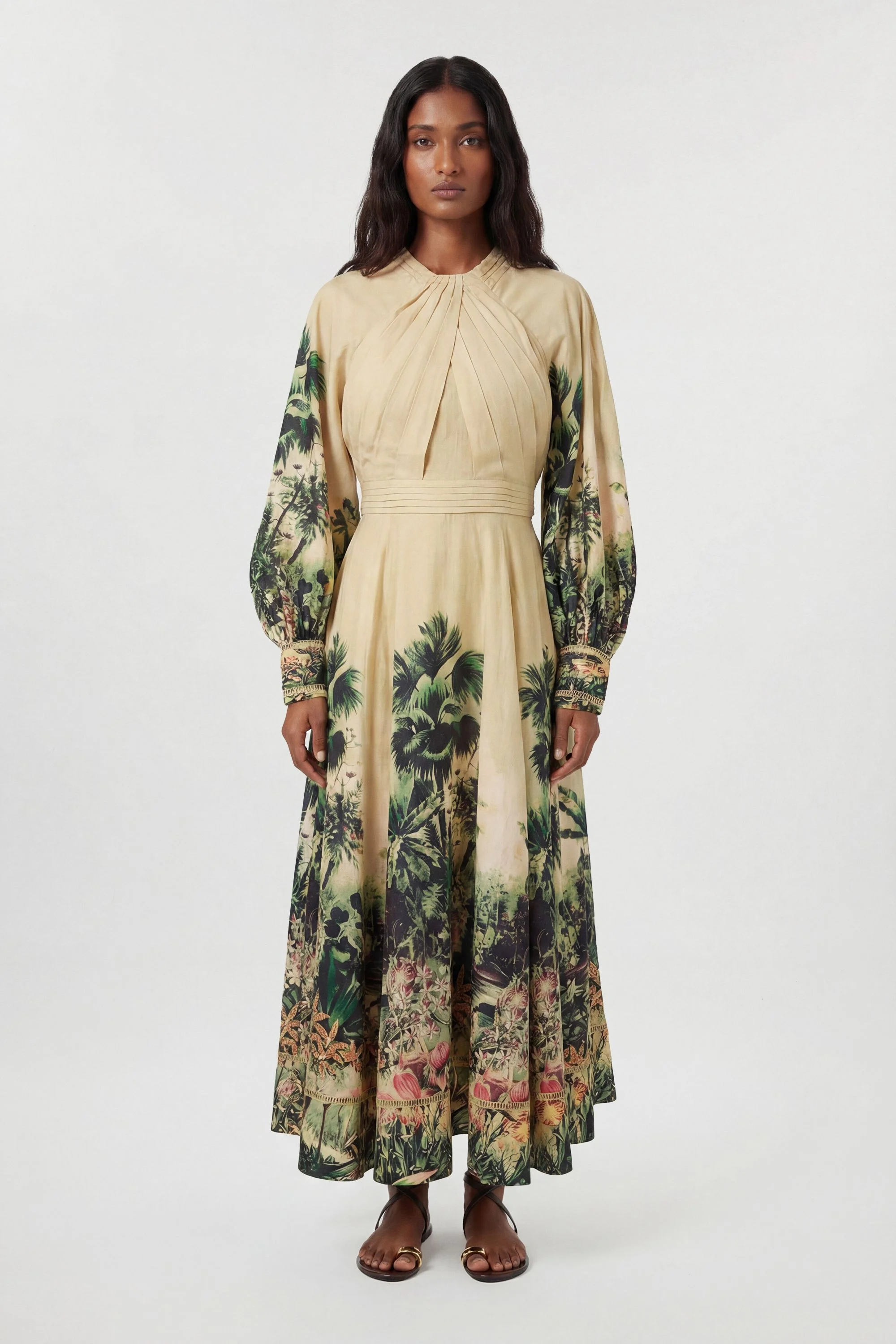 Petite Botanical Print Woven Balloon Sleeve Maxi Dress - 1