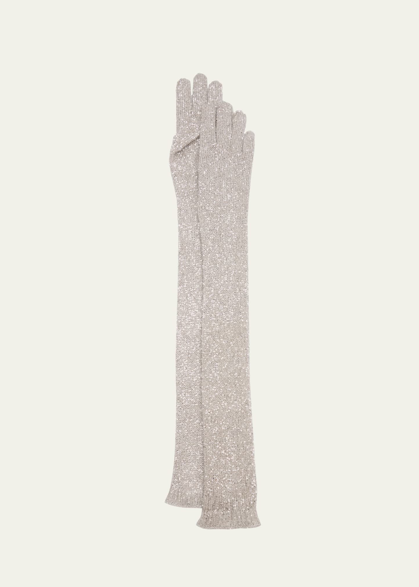 Paillette Elongated Nylon-Blend Gloves - 1