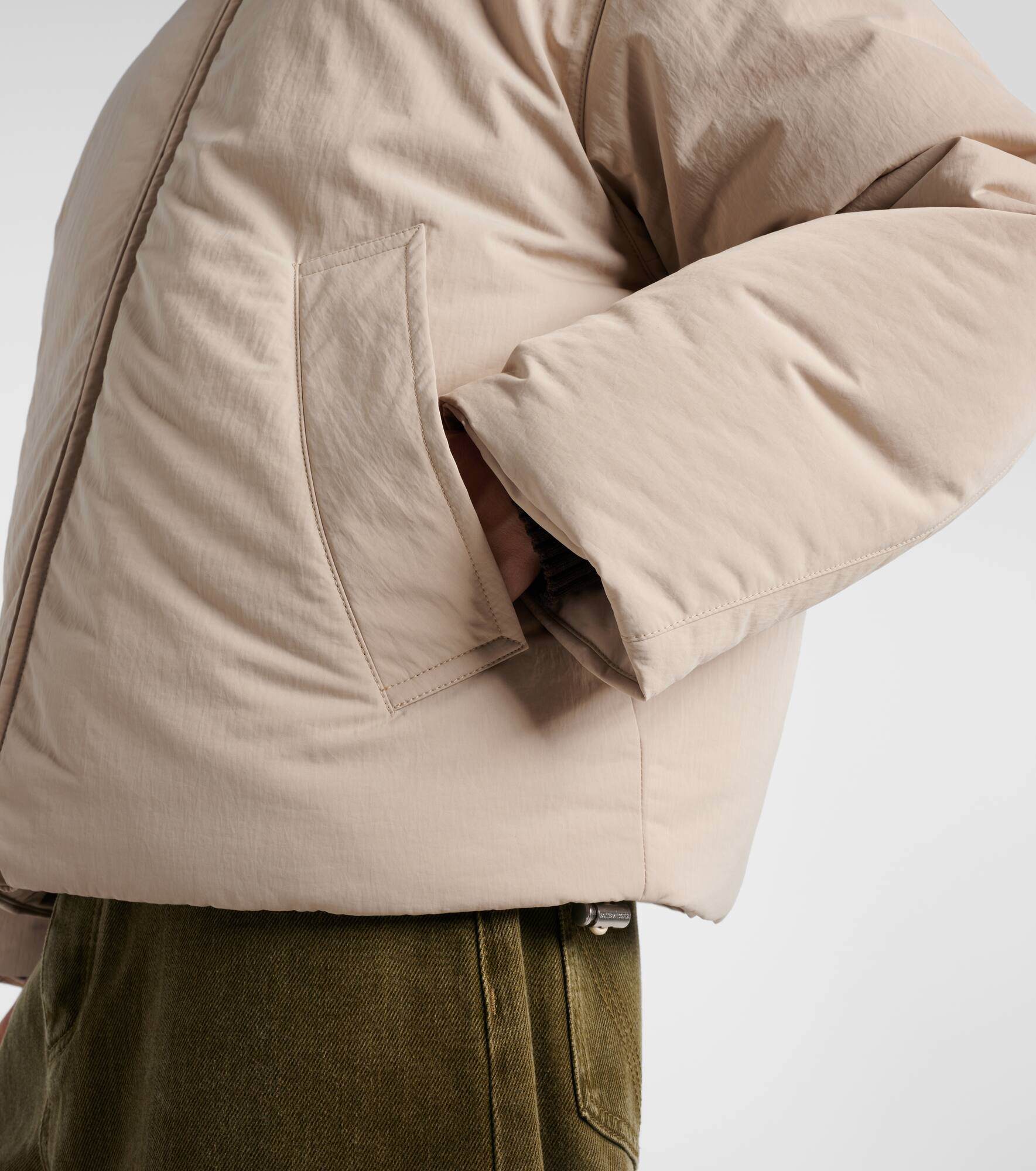 Intrecciato leather-trimmed down jacket - 5
