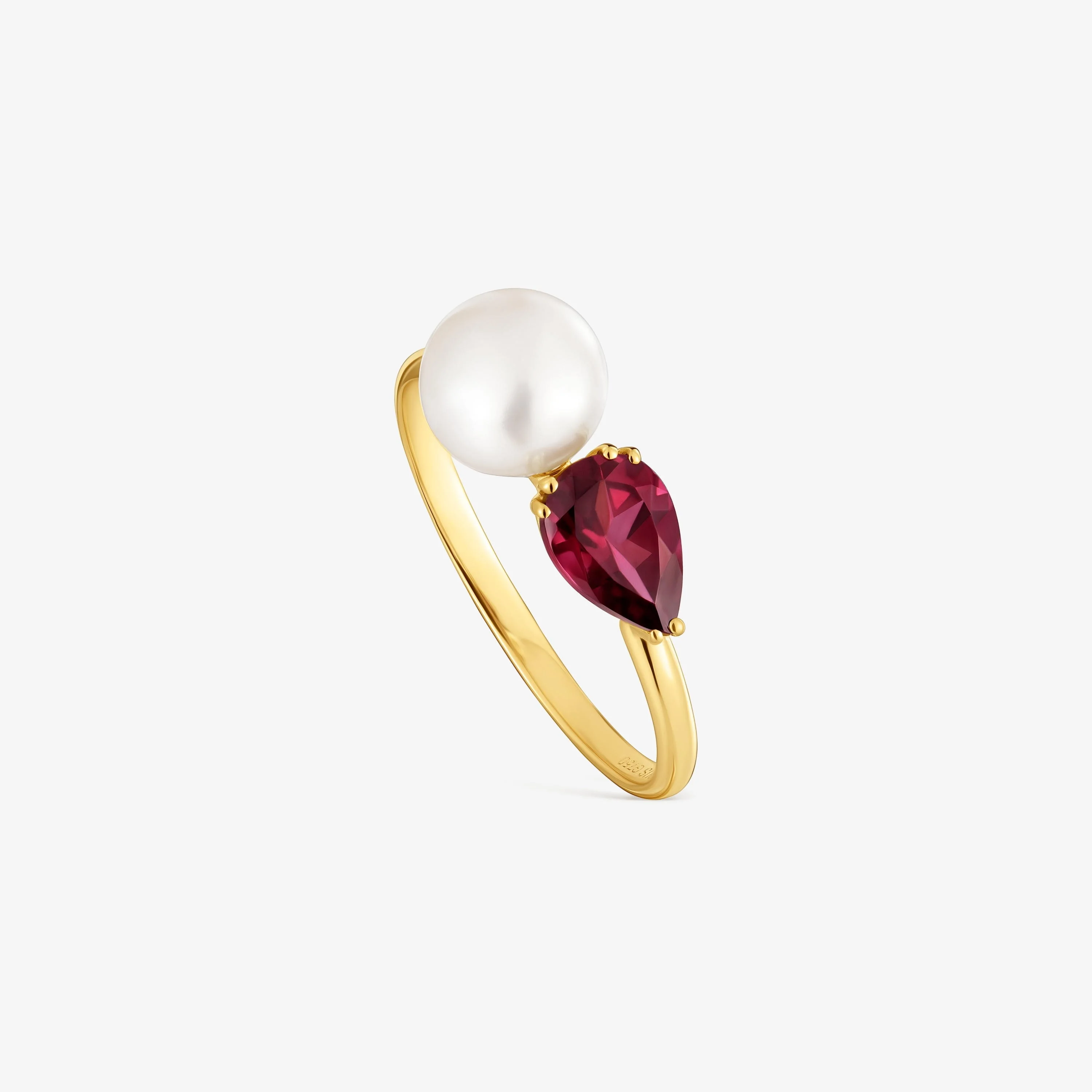 18K solid gold Ring with rhodolite and cultured pearl Ivette - 1