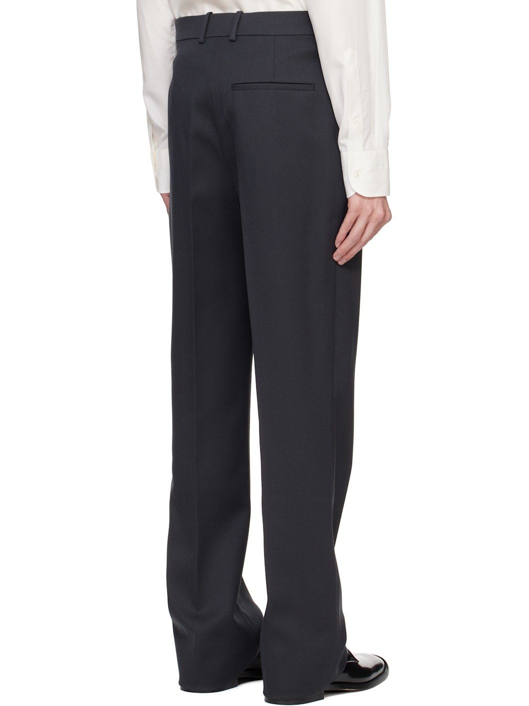 Gray Stretch Wool Tricotine Trousers - 3