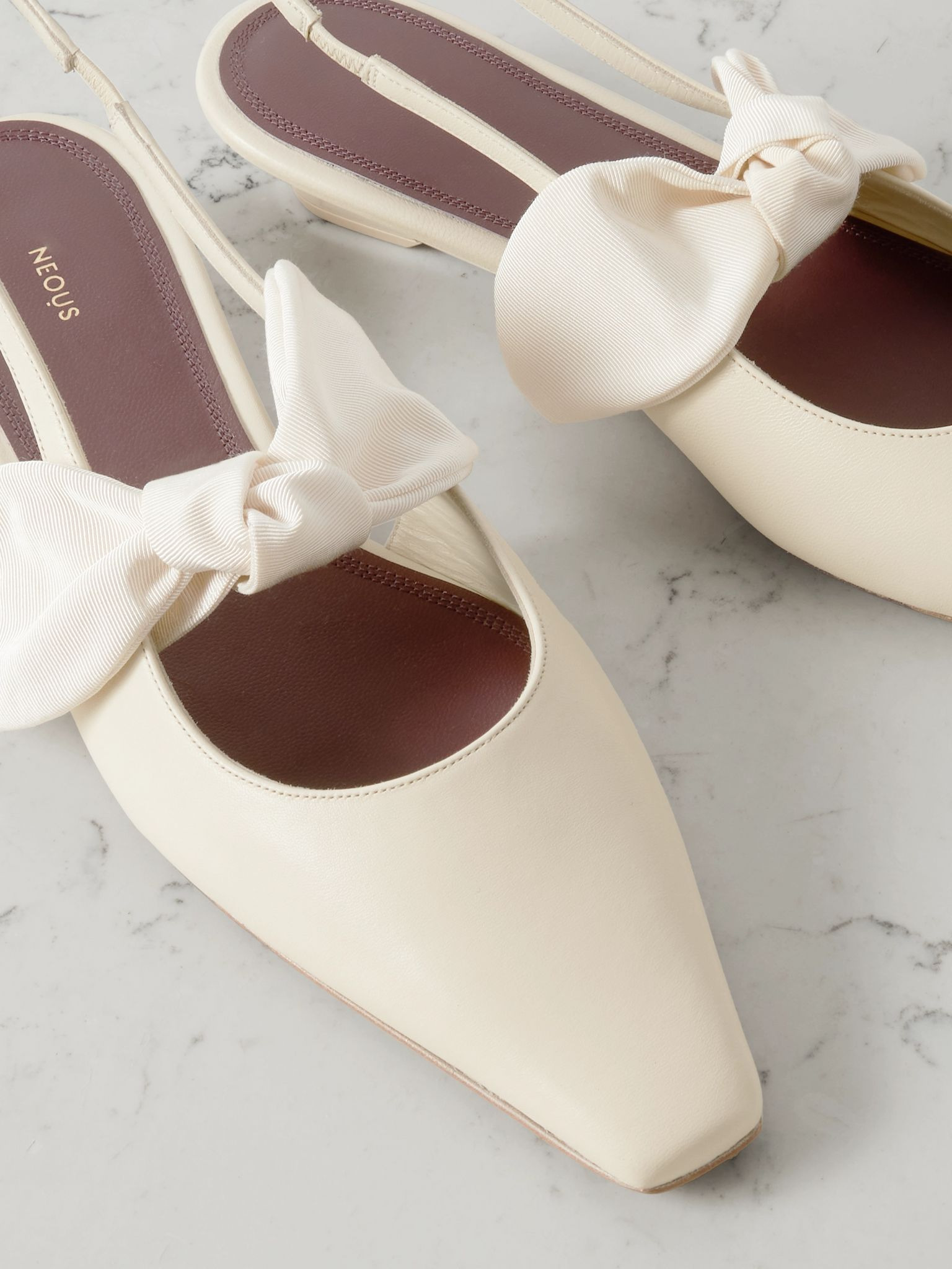 Uba bow-embellished faille and leather slingback flats Beige - 4